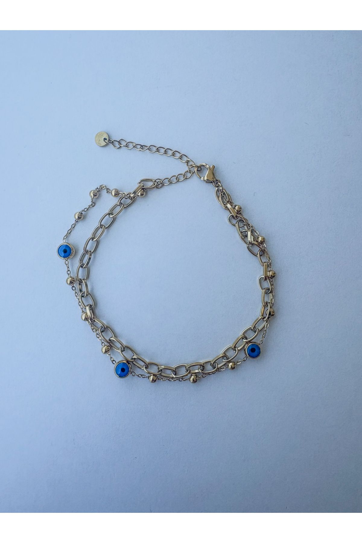 LeyyaJewelry İkili Zincir ve Nazar Boncuklu Çelik Halhal