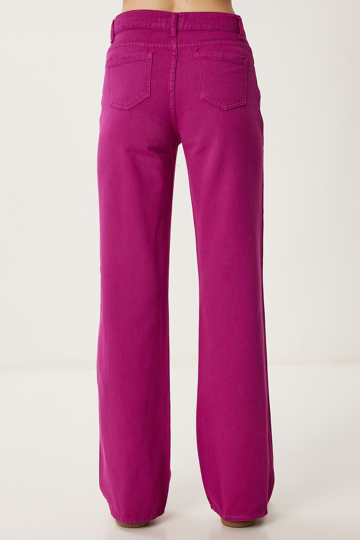 Happiness İstanbul-Lila Damen-Gabardine-Hose mit weitem Bein und Taschen WF00123 4