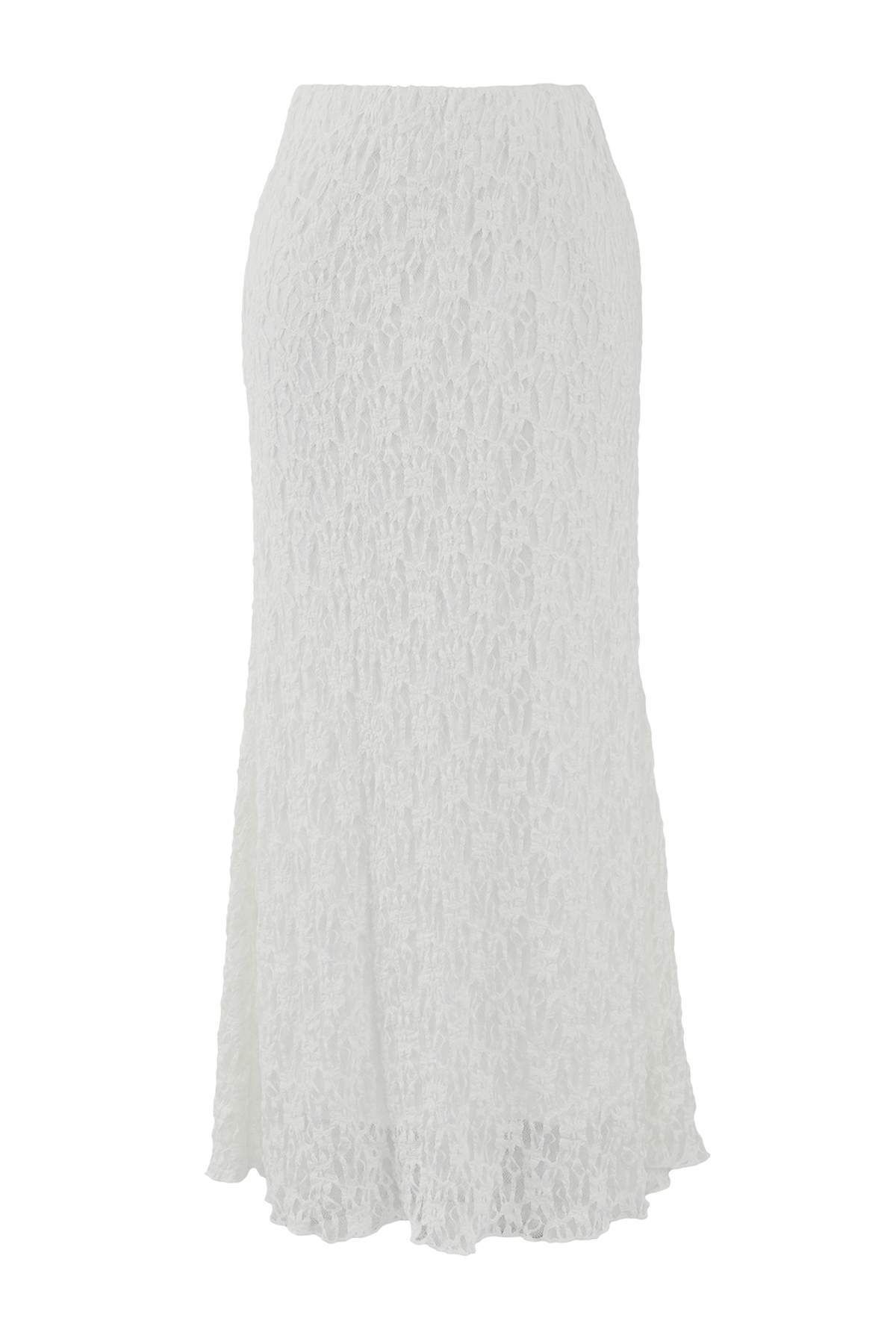 Trendyol Collection-Fusta tricotată elastică midi din dantelă Ecru TWOSS25ET00149 6