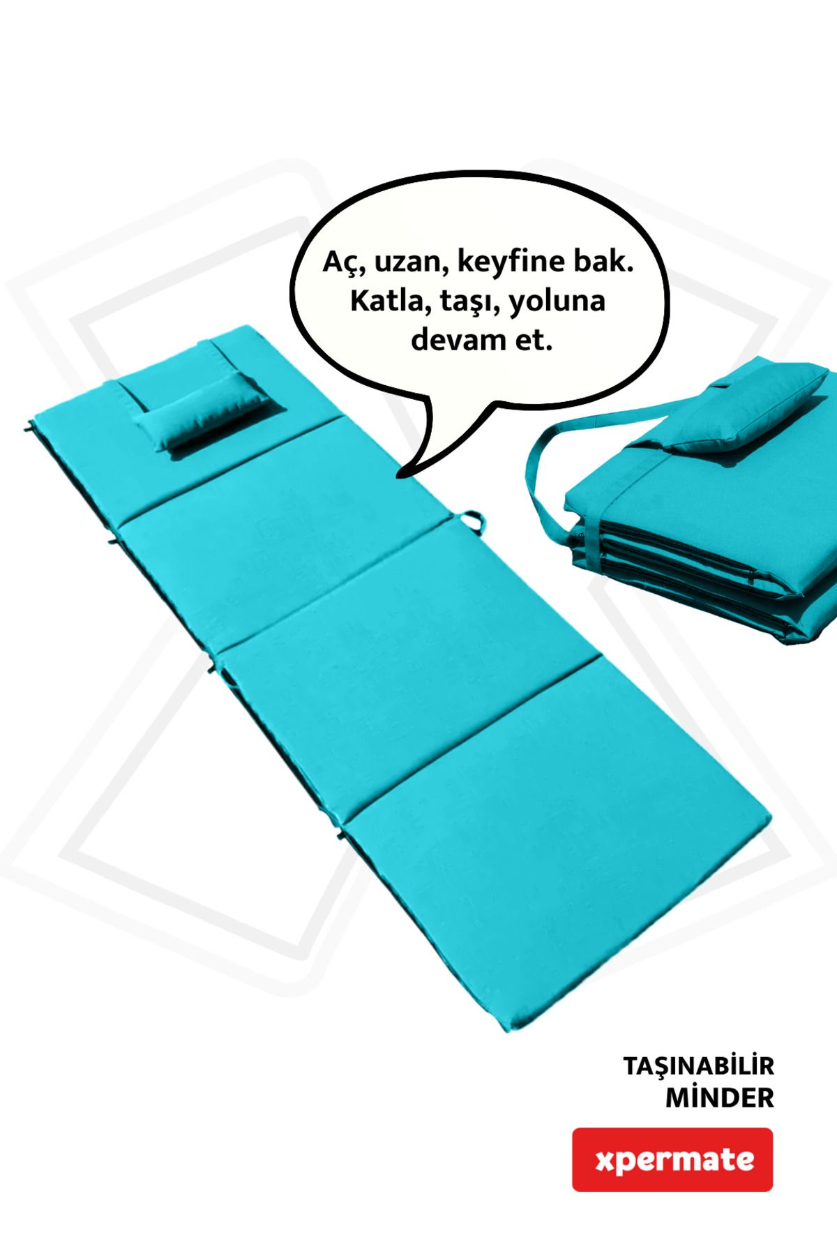 XPERMATE Kamp Yatağı Katlanır Şezlong Minderi Taşınabilir Kamp Matı Su Itici Kumaş 180x60x2 Yeşil