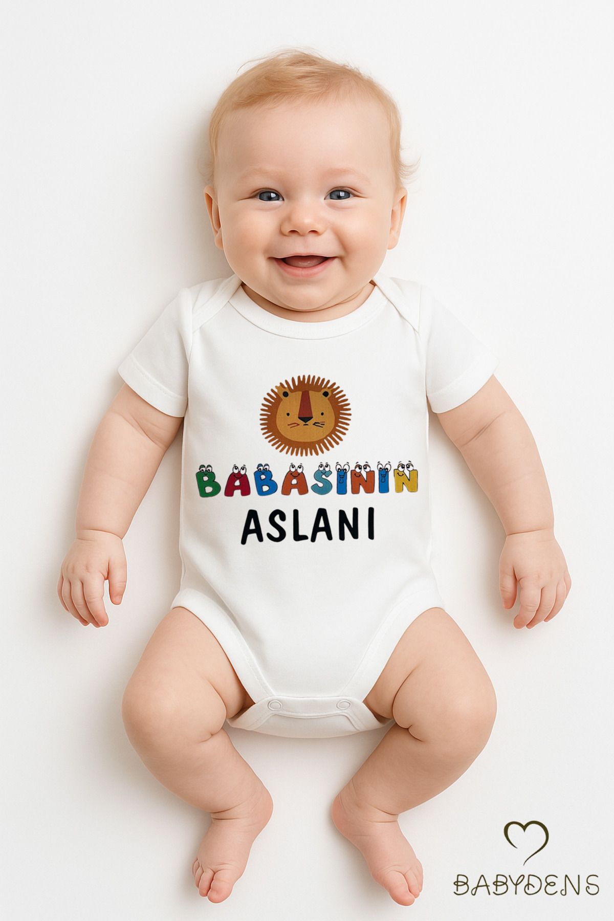 BABYDEN'S Babasının Aslanı Yazılı Çıtçıtlı Bebek Body Tulum Sevimli Aslan Baskılı Kısa Kollu %100 Pamuk Zıbın