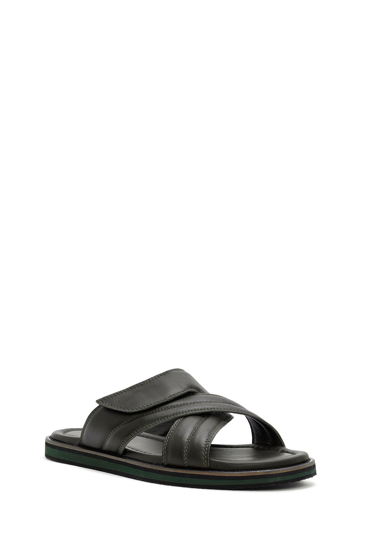 Derimod-Khaki Men's Leather Casual Slippers - Banded, 24SFD625718 6