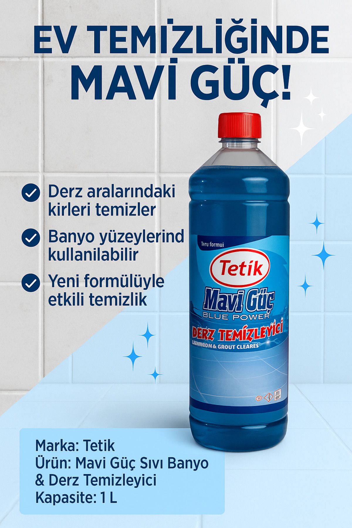 Tetik Mavi Güç Sıvı Banyo Derz Temizleyici 1 LT