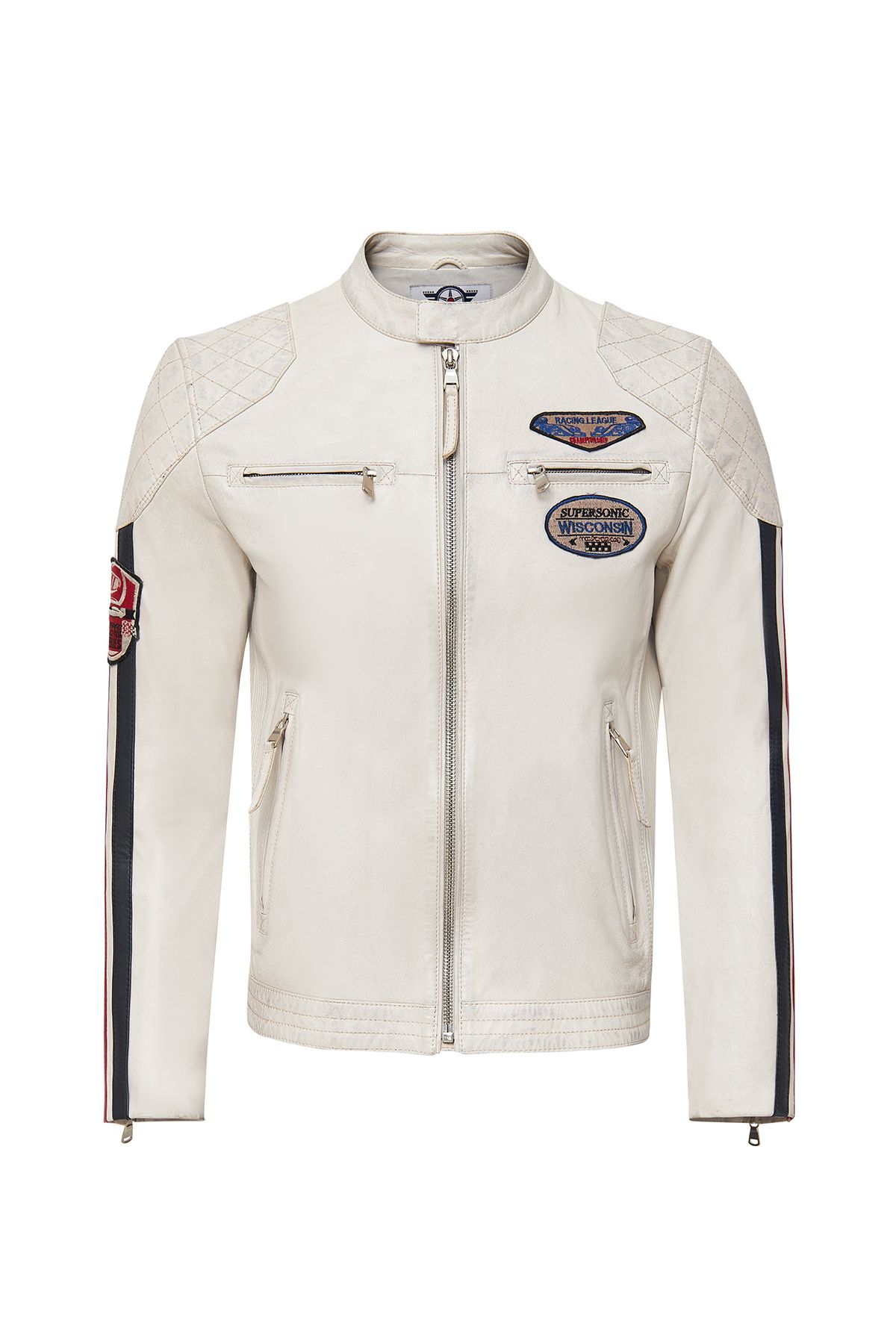 Derimod Storm Erkek Beyaz Slim-Fit Armalı Deri Mont 24SGM6525WF