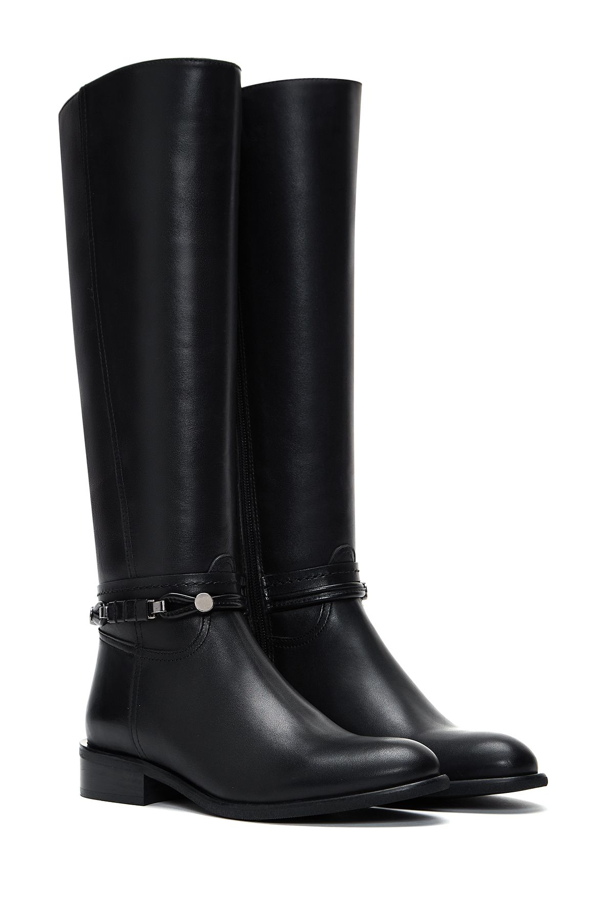Derimod-Black Leather Women's Boots - Zippered and Accessory Detailed 24Wfd 280618 5