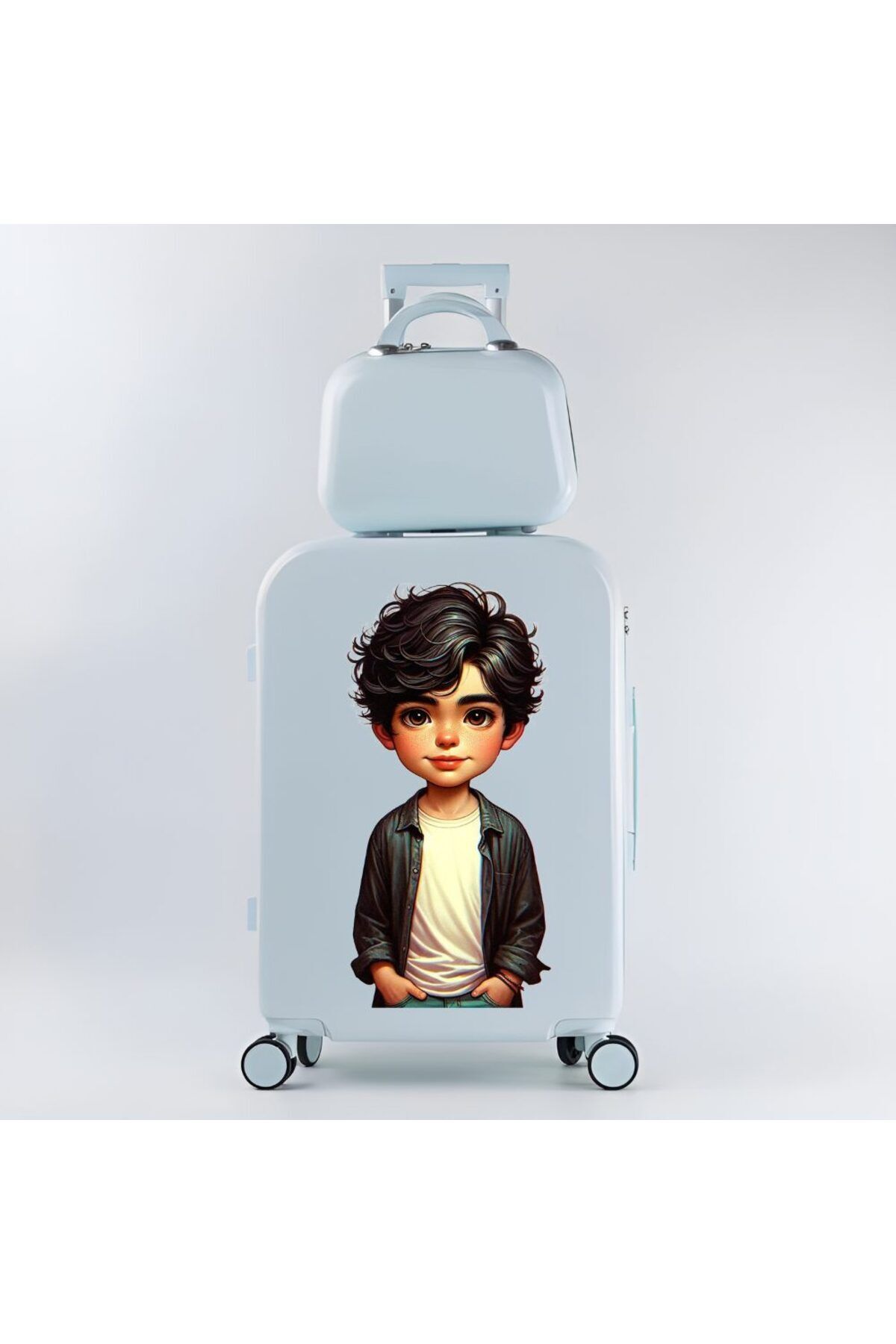 Quasar & Co.-Cabin Trolley Set With Bag, Luca Model, Trolley With Lock, 4 Wheels, Telescopic Handle, Light Blue 4