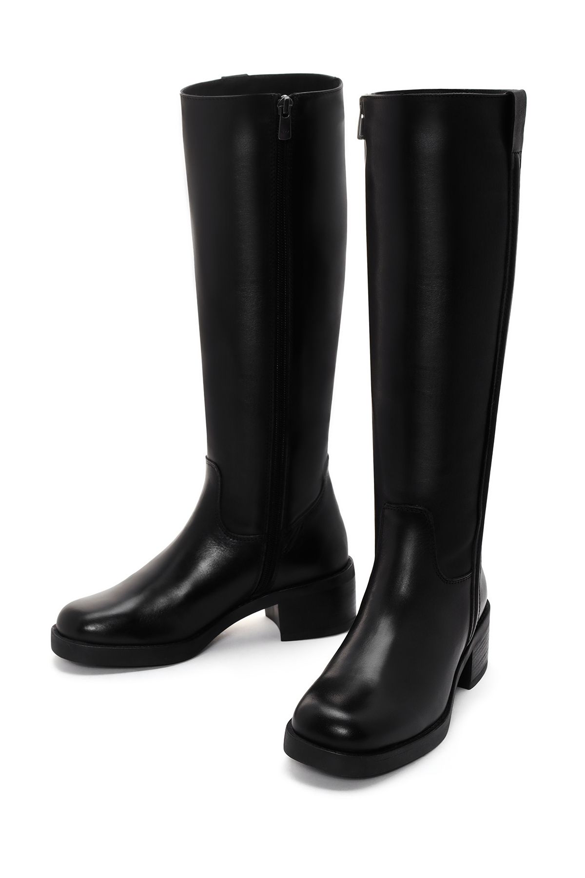 Derimod-Women's Black Zippered Short Thick Heeled Leather Boots 24Wfd 280818 3