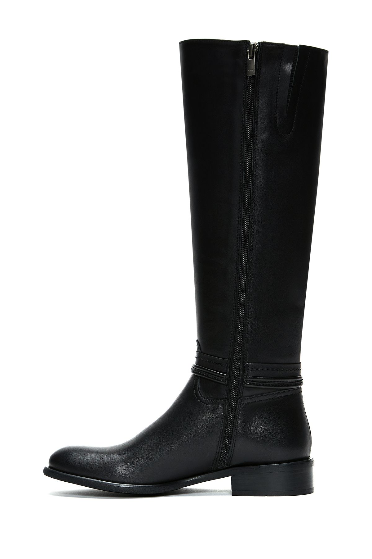 Derimod-Black Leather Women's Boots - Zippered and Accessory Detailed 24Wfd 280618 4