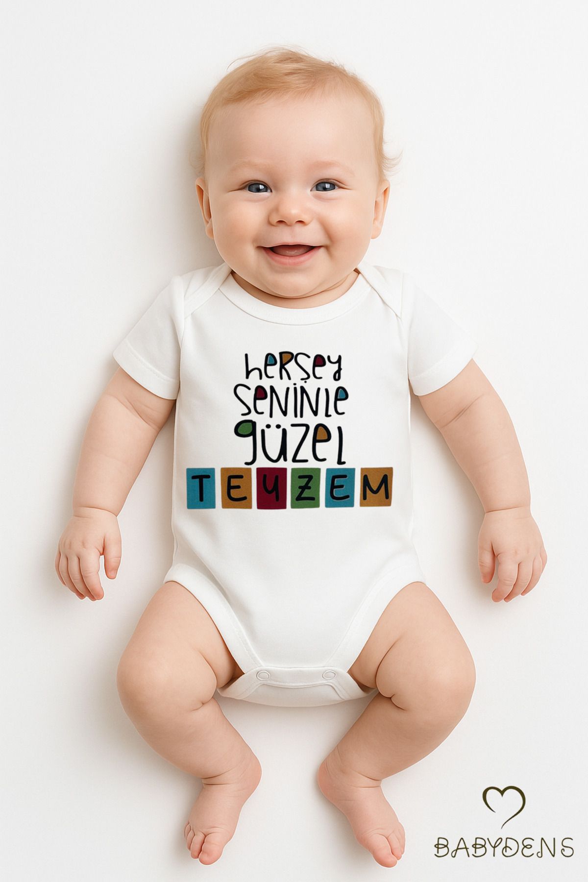 BABYDEN'S Her Şey Seninle Güzel Teyzem Yazılı Bebek Body Çıtçıtlı Zıbın Tulum %100 Pamuk Unisex Kısa Kollu