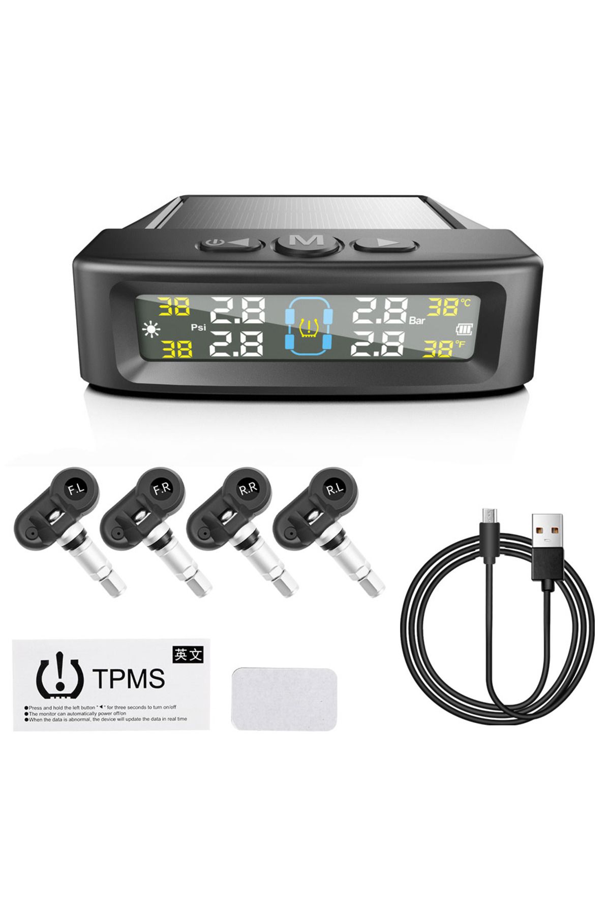 LEEPEE-External Temperature Warning Fuel Save Tire Pressure Monitoring System Solar Tpms With 4 External Se 1