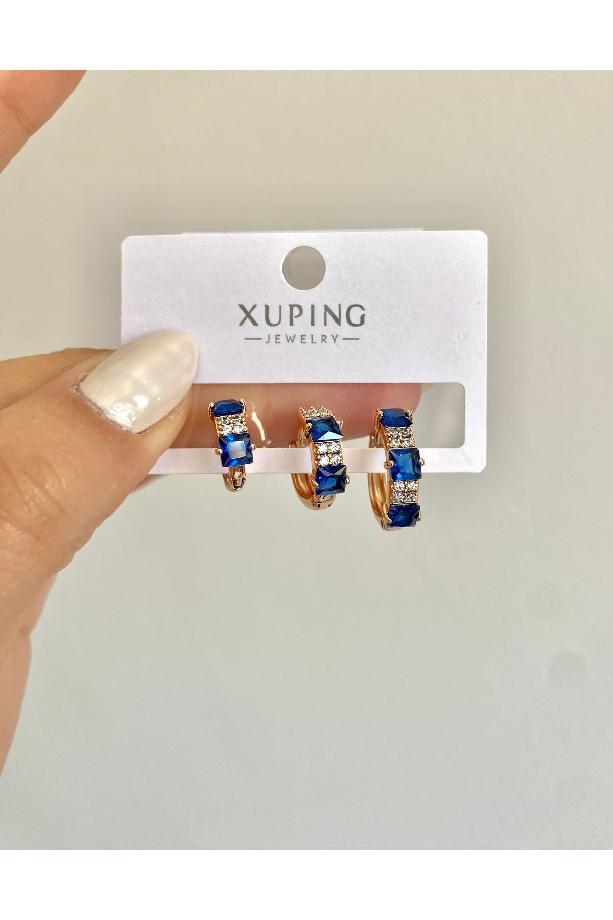 Aysire Takı Aksesuar 3lü mavi taşlı xuping küpe seti üçlü küpe set