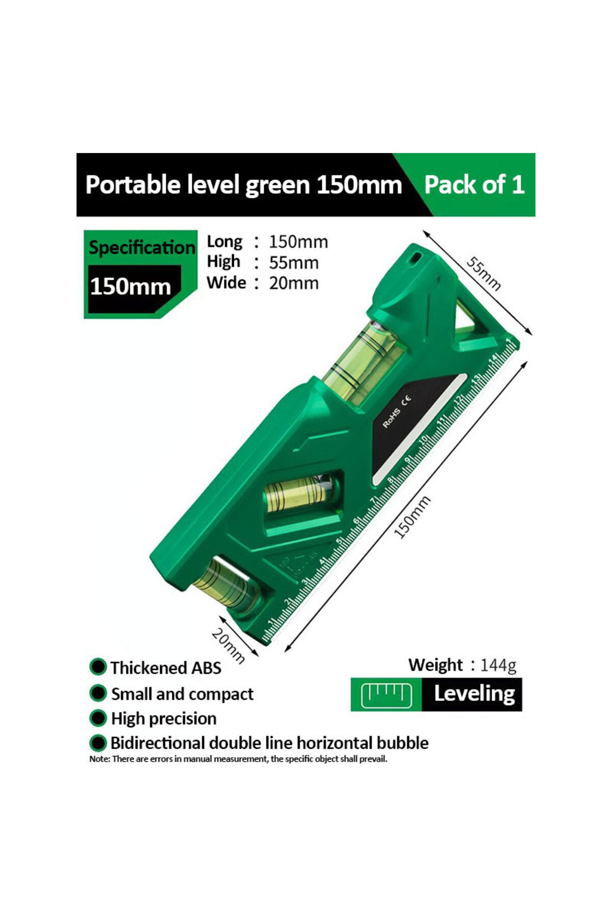 TELEHILL-150mm Green Mini Level Gauge High-precision Horizontal Vertical Measure Metric Ruler Protractor Home 1