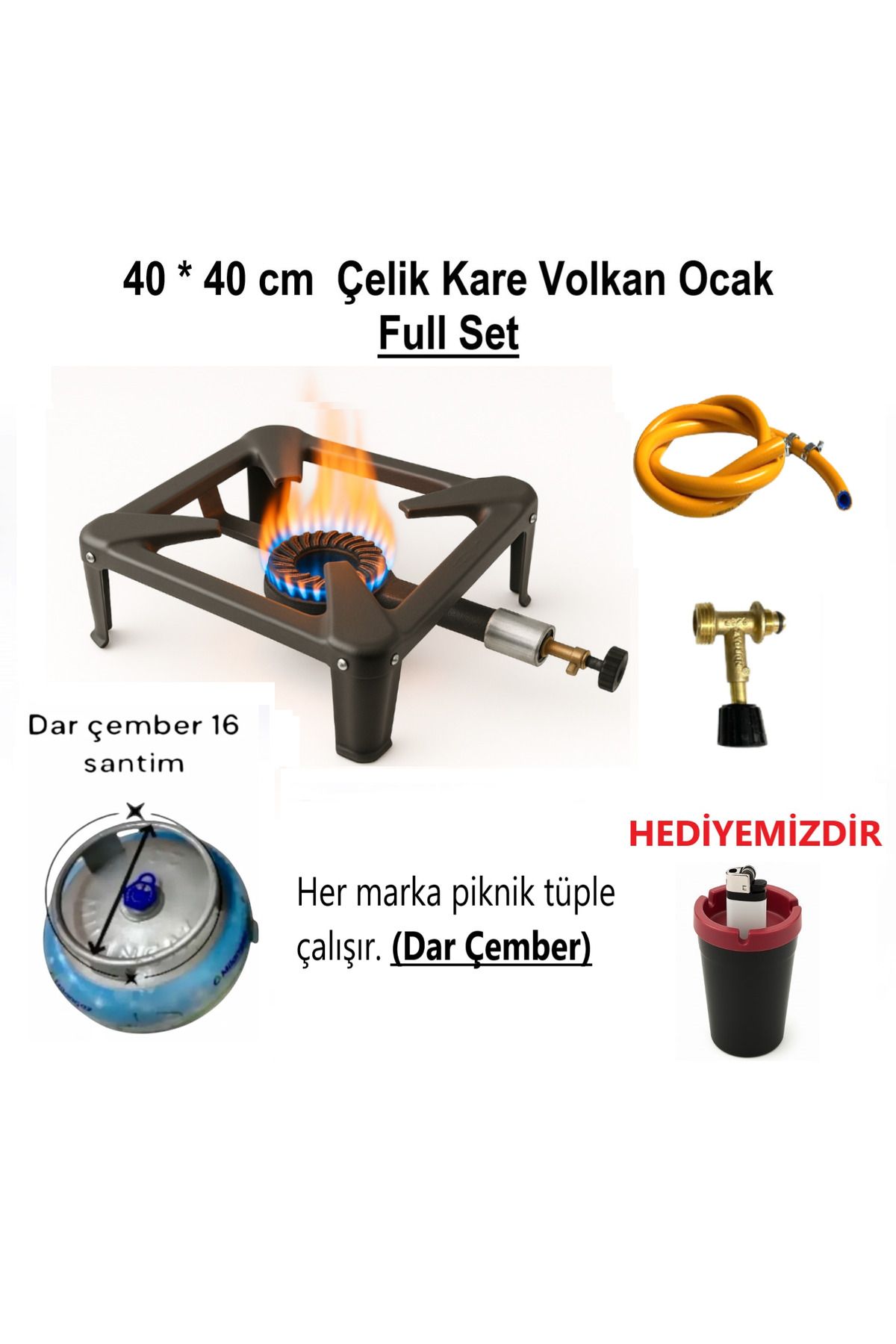 Jjovce Orgaz Kare Volkan Ocak 40*40 cm VL-401 Dar Çember Piknik Tüple Çalışır 2 kg