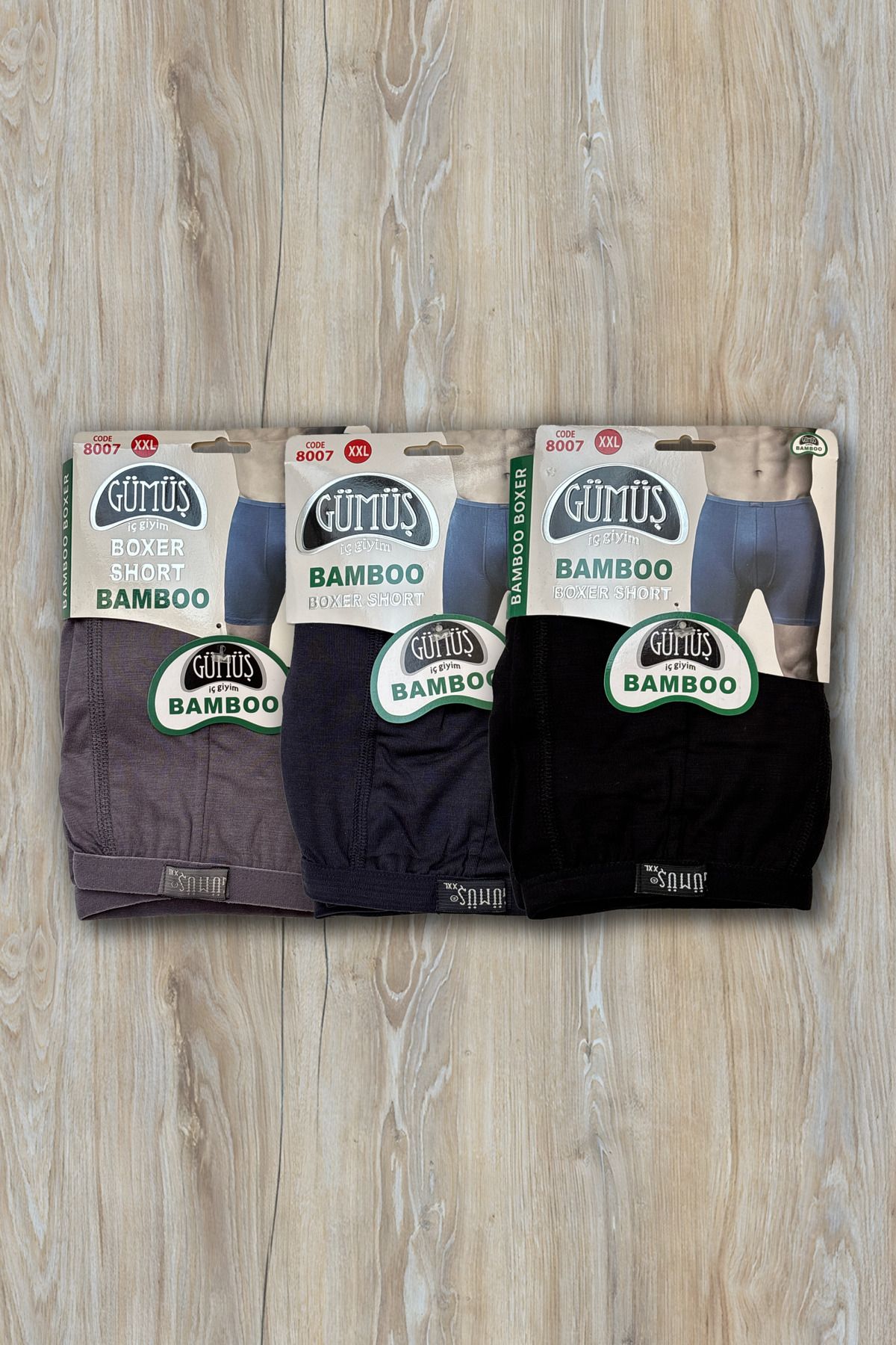 GÜMÜŞ 3'lü Erkek Bambu Boxer