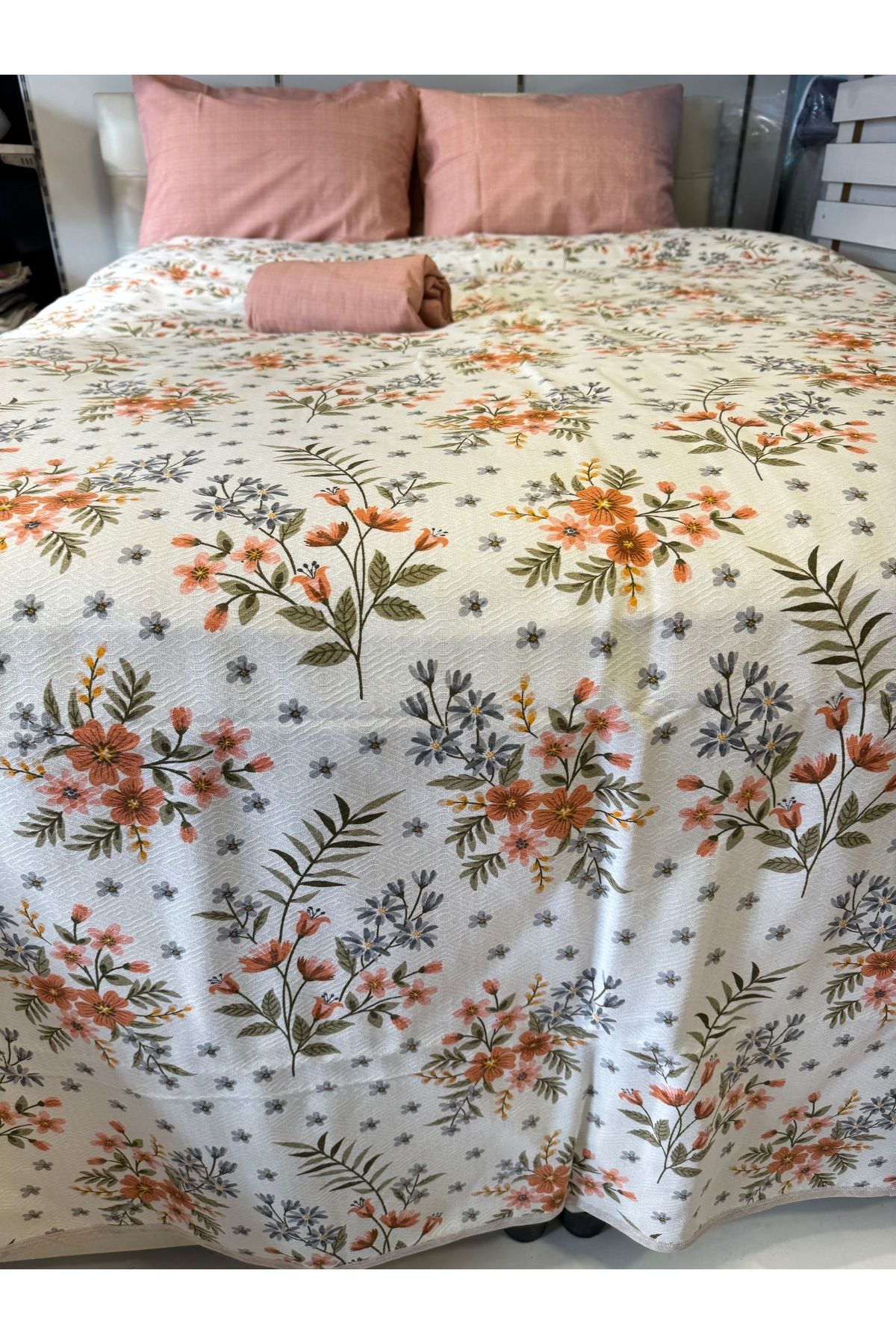 ŞENER HOME-Poppy Patterned Sheet Elastic Double Pique Set 3