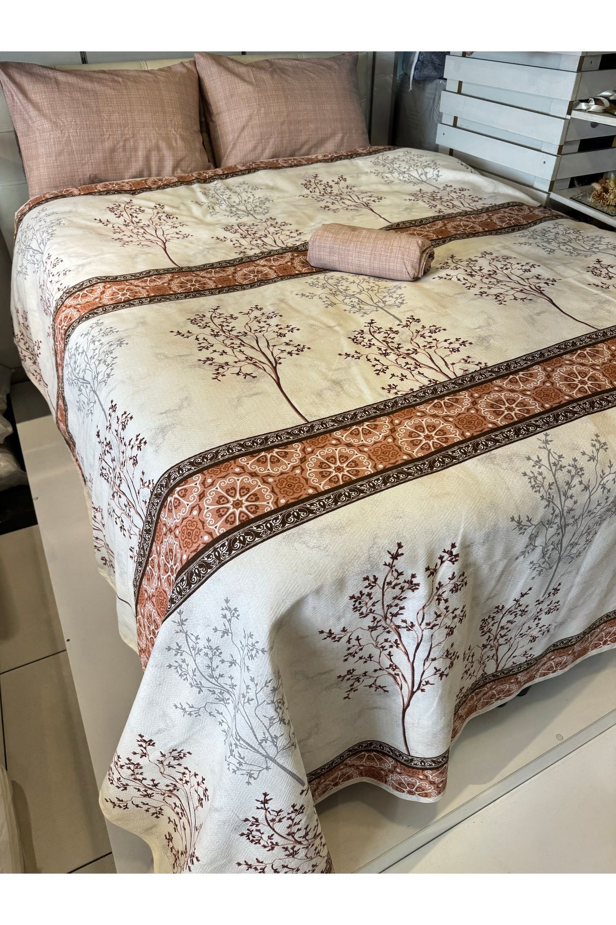 ŞENER HOME-Border Patterned Sheet Elastic Double Pique Set 4
