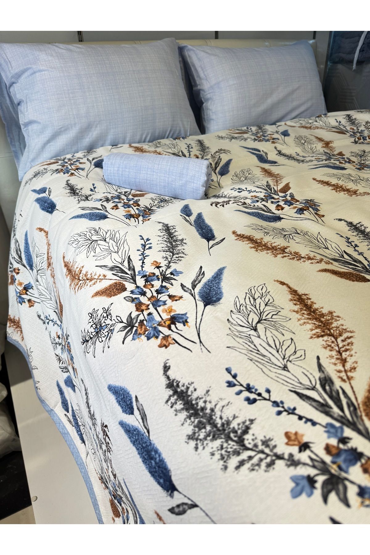 ŞENER HOME-Başak Patterned Sheet Elastic Double Pique Set 2