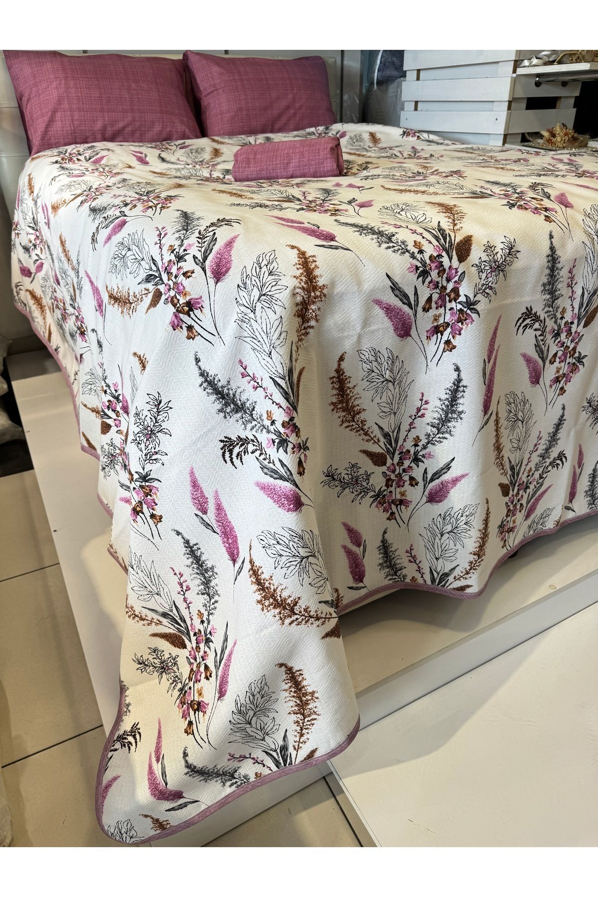 ŞENER HOME-Başak Patterned Sheet Elastic Double Pique Set 2