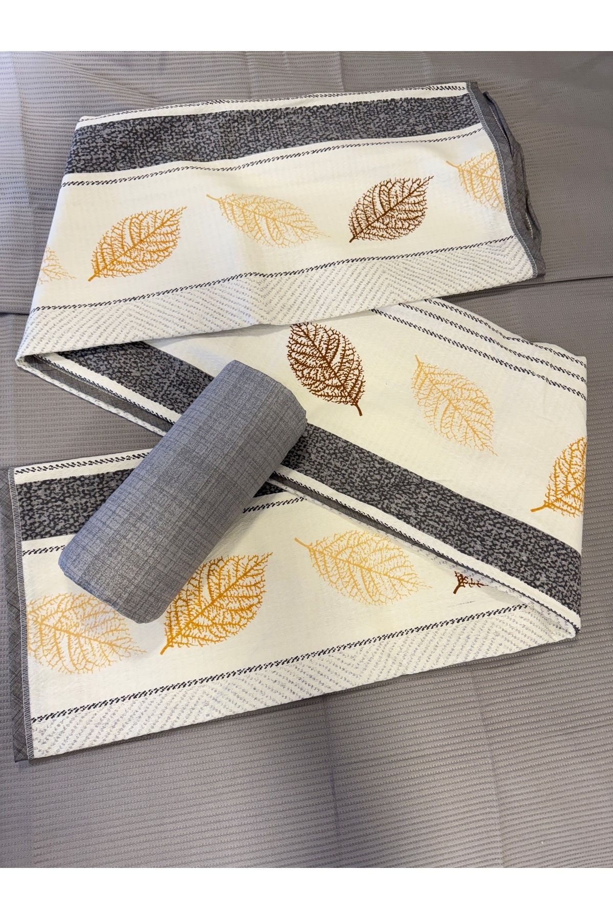 ŞENER HOME-Leaf Patterned Sheet with Elastic Double Pique Set 8