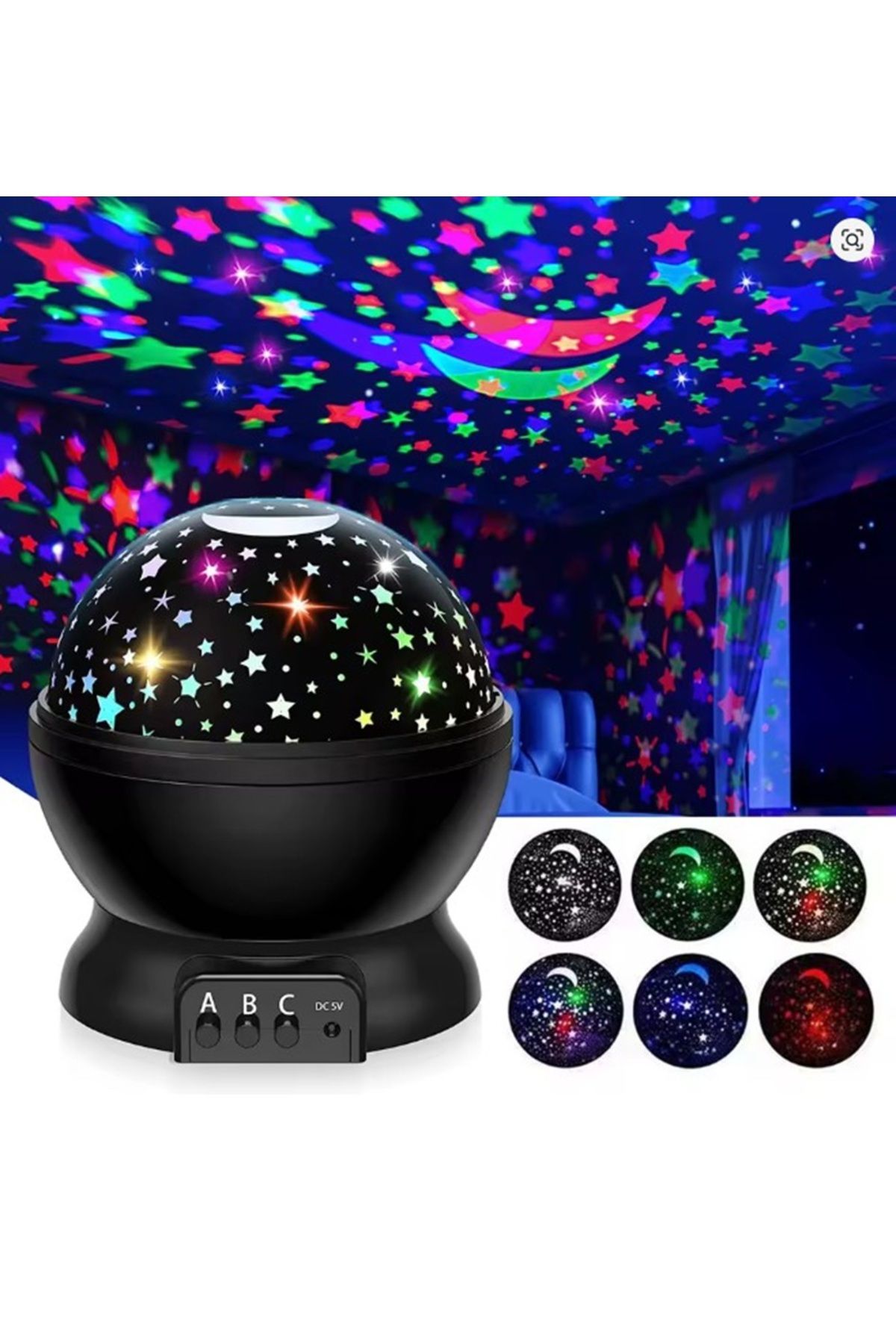 Derwell Yıldız Yansıtmalı Küre Tip Gece Lambası Kalem Pilli + 5 Volt İle Çalışır Atmosferik Aydınlatma