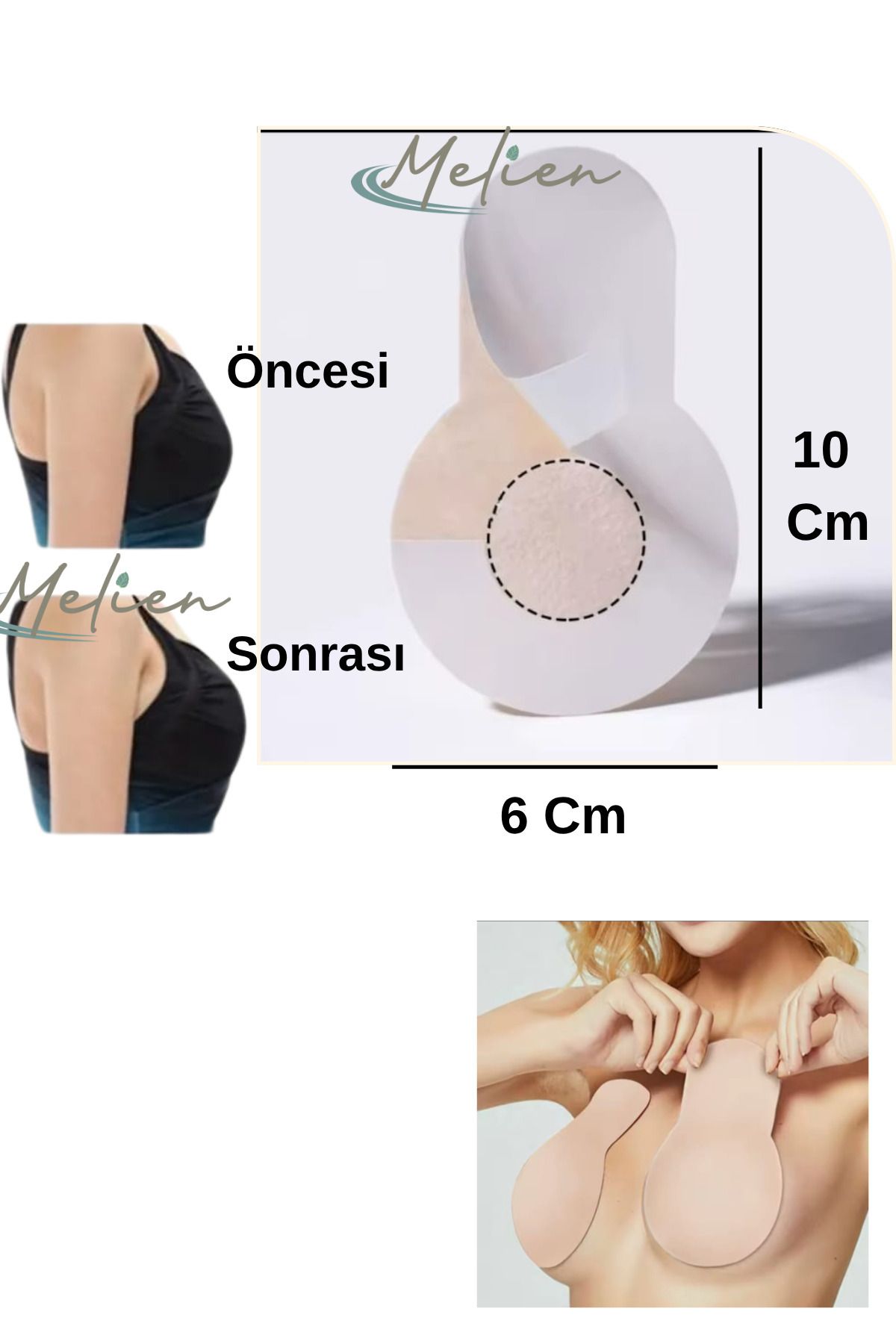 Melien 6 Adet Pushup Göğüs Meme Ucu Kapatıcı Dikleştirici Kaldırıcı Kaldırma Pedi Bez Bandı Sütyensiz