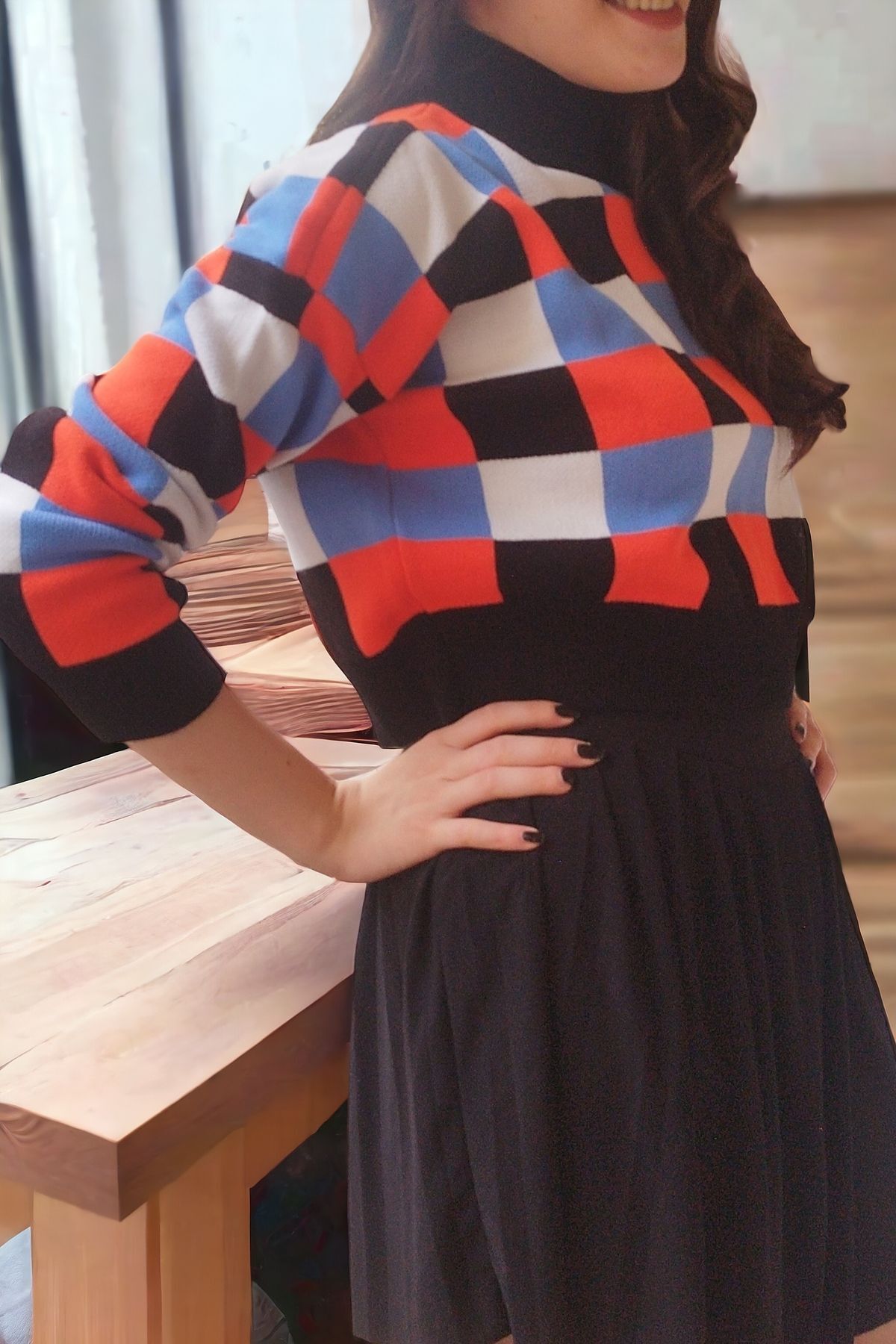 Aslında Look-Long Sleeve Knitwear Sweater - Checkered Pattern and Checked - Make Images Reference - Add Elegance to Your Elegance 2