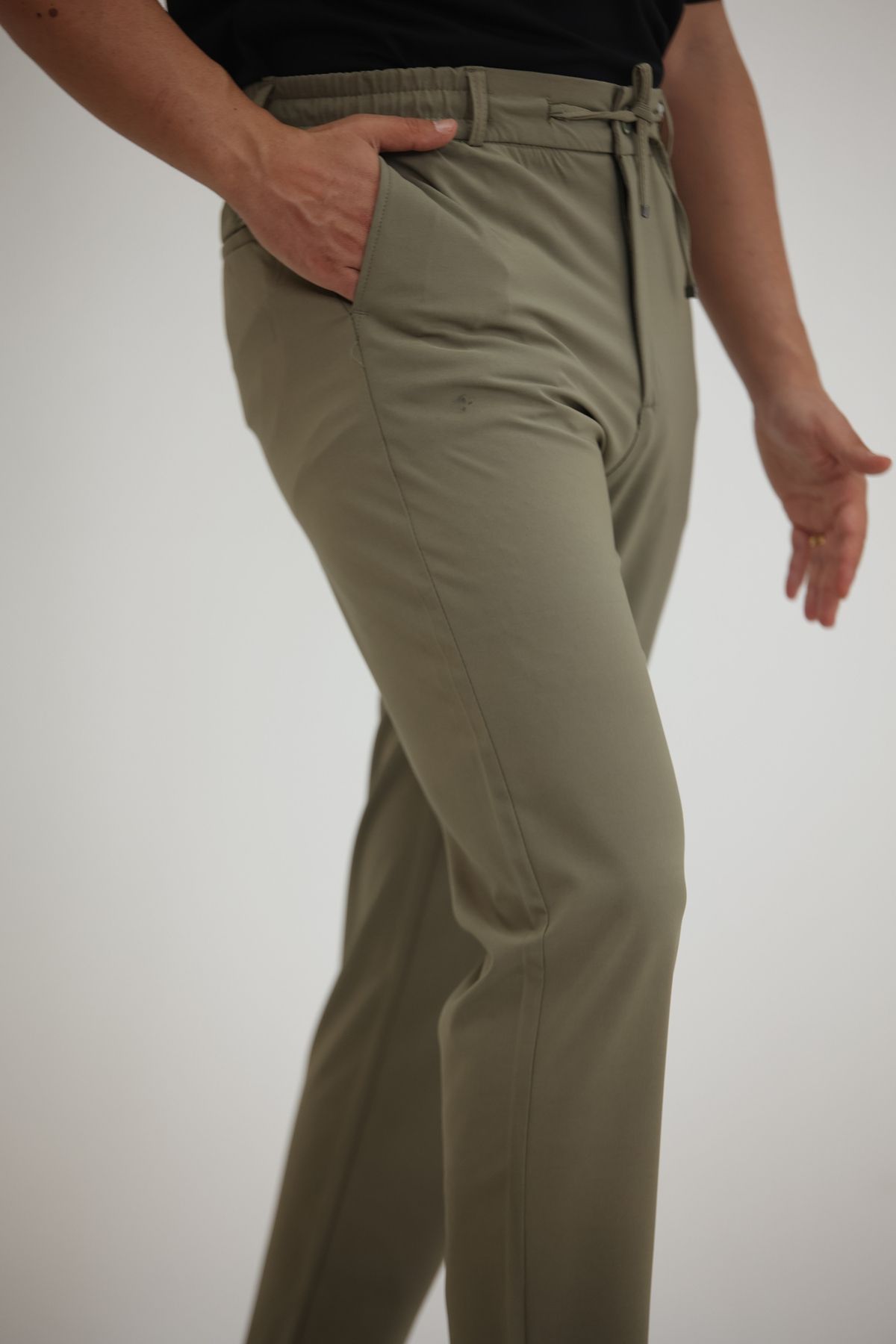 EXSPORT Erkek Yandan Cepli Beli Lastikli Bağcıklı Kemerli Relaxed Fit Rahat Kesim Coolkumaş Pantolon