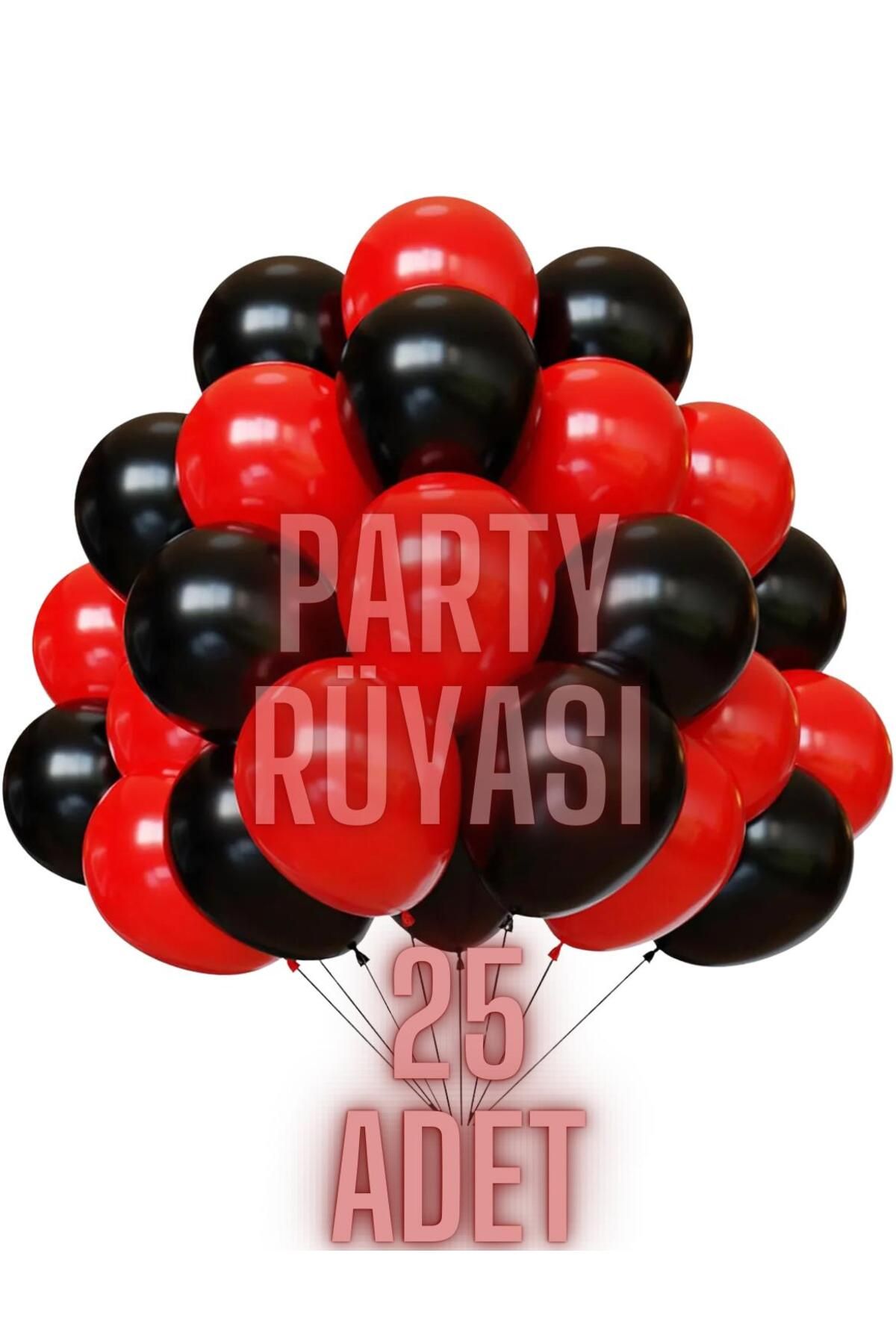 partyrüyası 25 Adet Kırmızı-Siyah Metalik Balon 12 Inç Metalik Ekstra Parlak Renk
