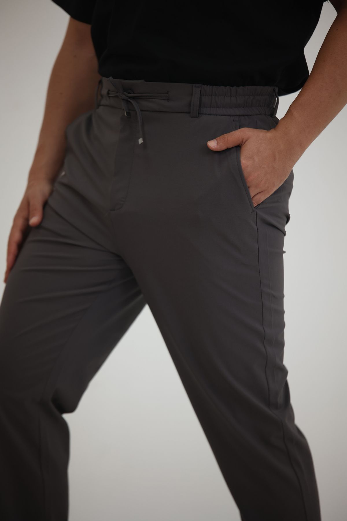 EXSPORT Erkek Yandan Cepli Beli Lastikli Bağcıklı Kemerli Relaxed Fit Rahat Kesim Coolkumaş Pantolon