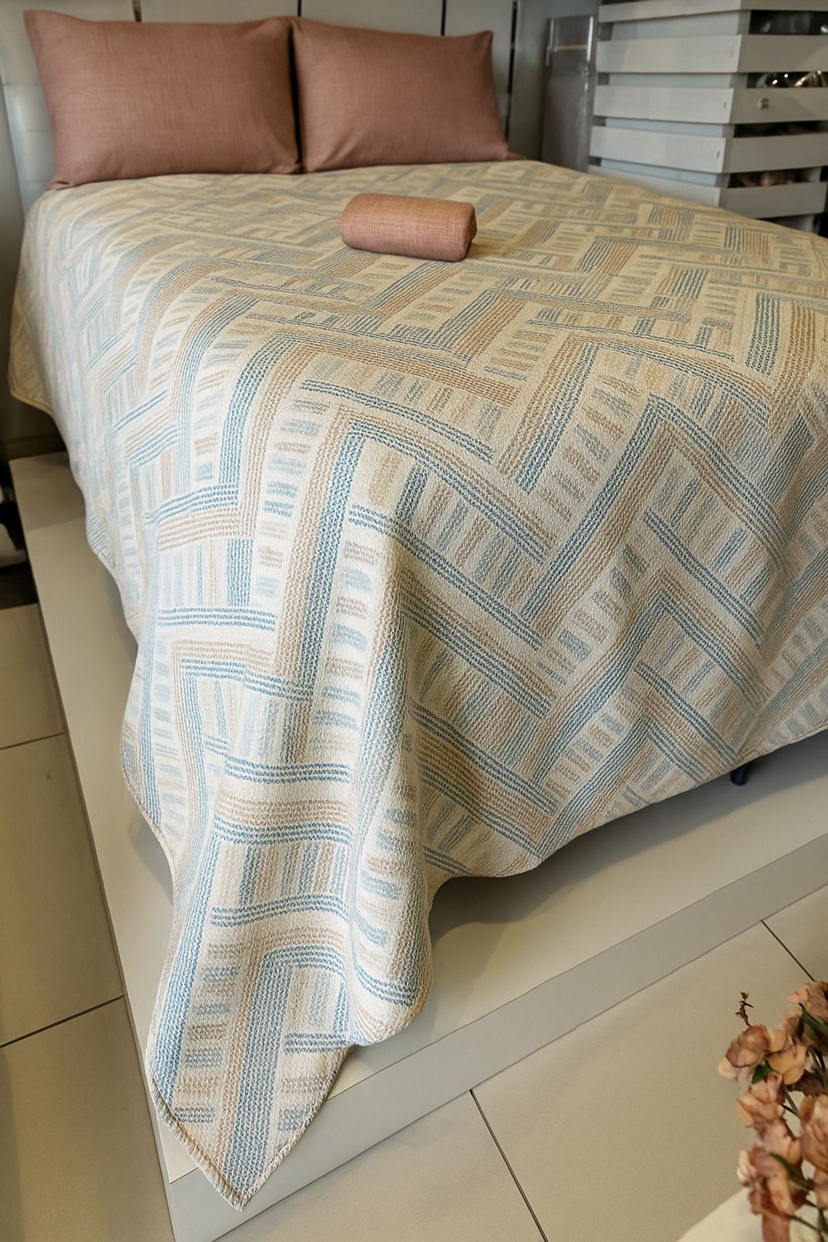 ŞENER HOME-Meander Patterned Sheet Elastic Single Pique Set 2