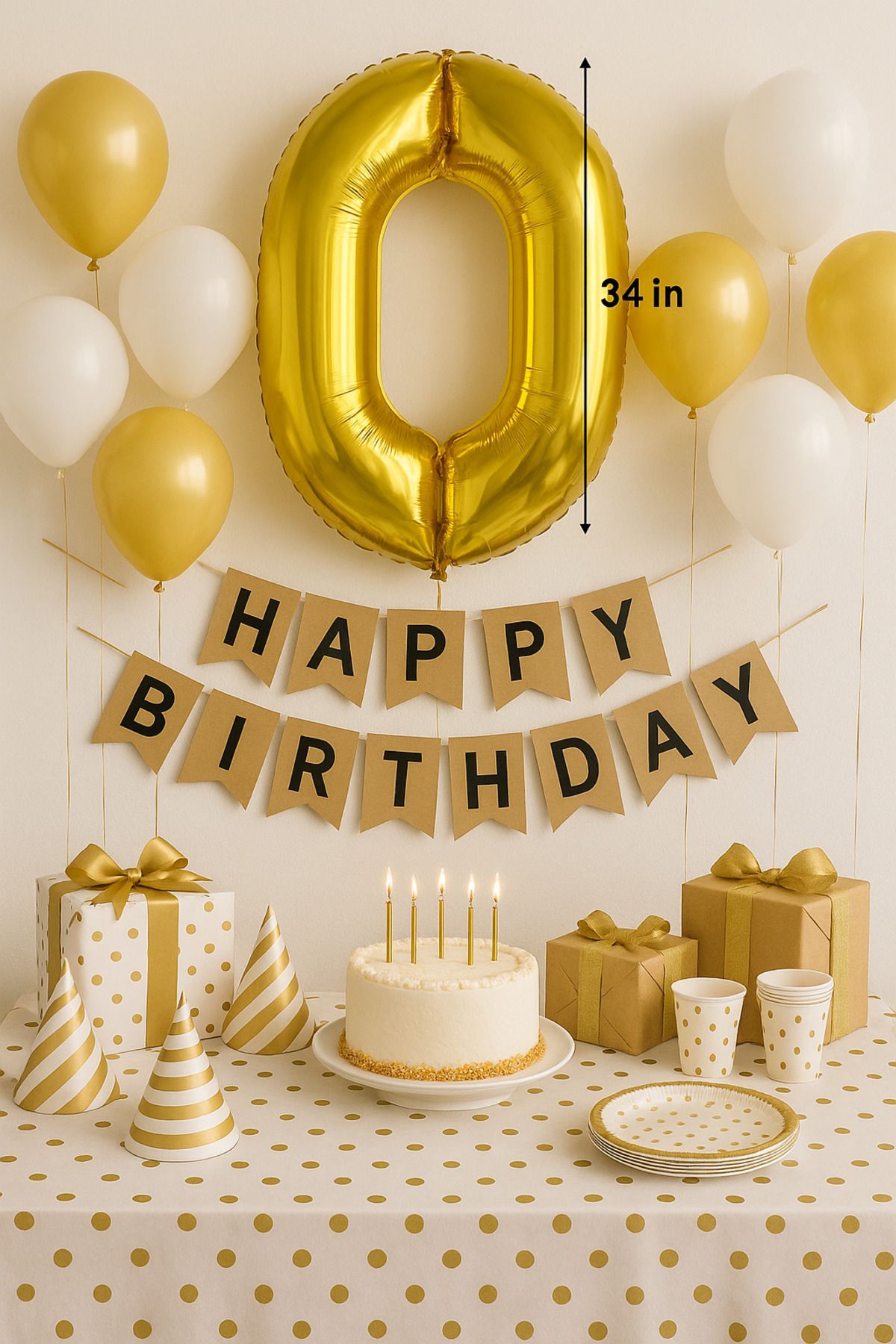 UVERTE 0 Yaş Gold Altın Folyo Balon Doğum Günü ve Parti Balonu 34 İnç 76-80 cm