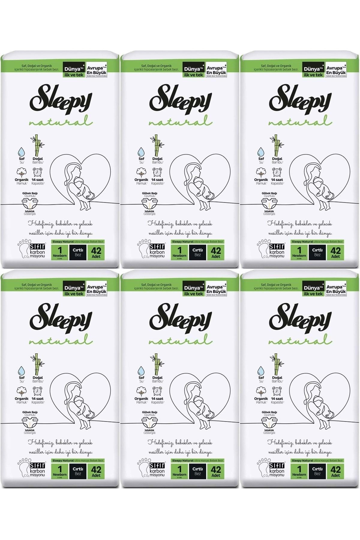 Sleepy Bebek Bezi Natural Beden:1 (2-5KG) Yeni Doğan Newborn 252 Adet Jumbo Pk (6PK*42)