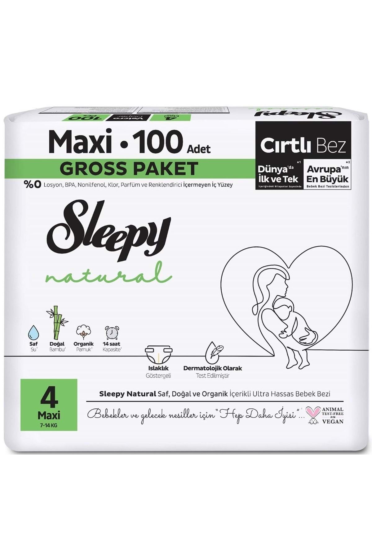 Sleepy Bebek Bezi Natural Beden:4 (7-14KG) Maxi 100 Adet Ultra Pk