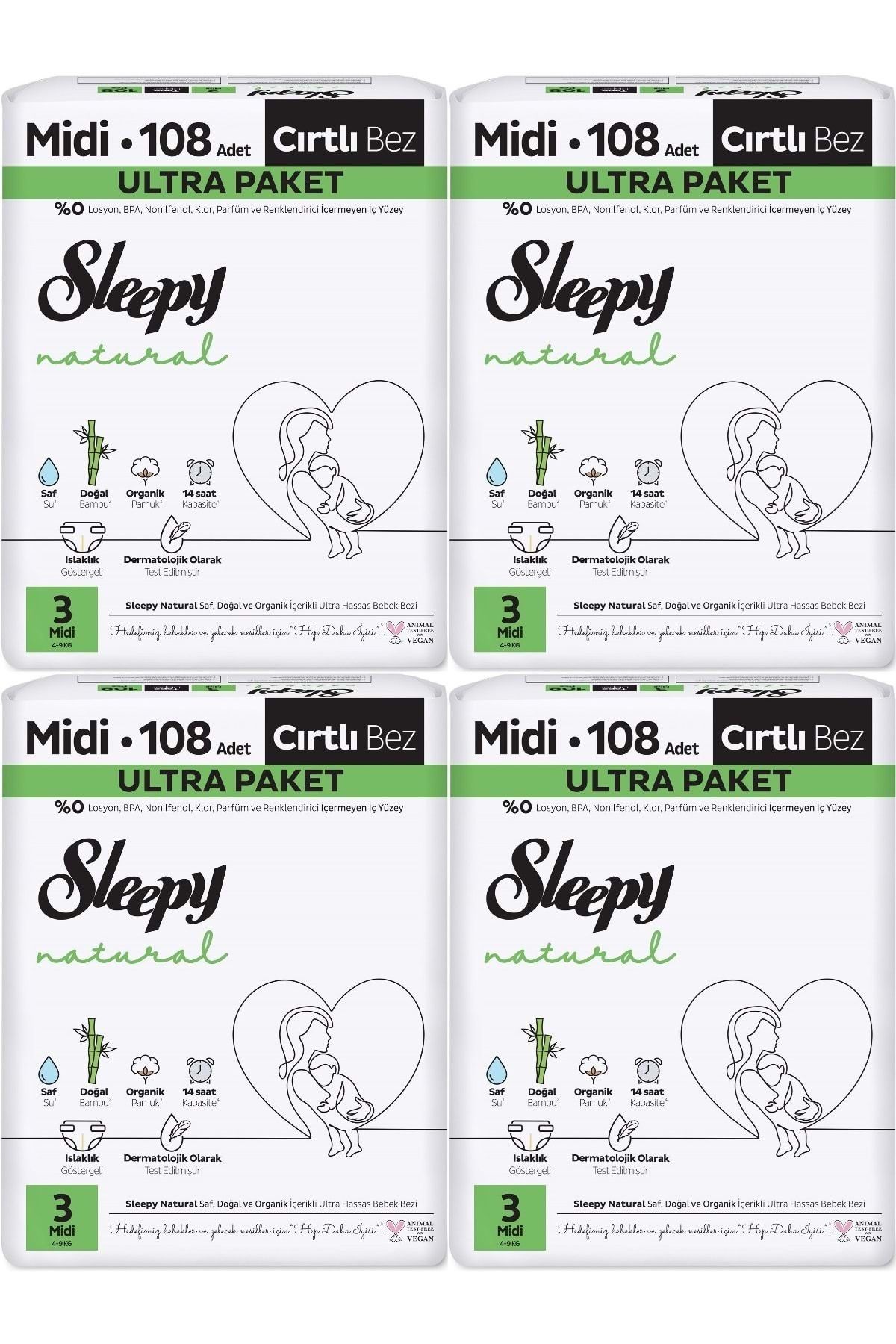 Sleepy Bebek Bezi Natural Beden:3 (4-9KG) Midi 432 Adet Avataj Ultra Pk