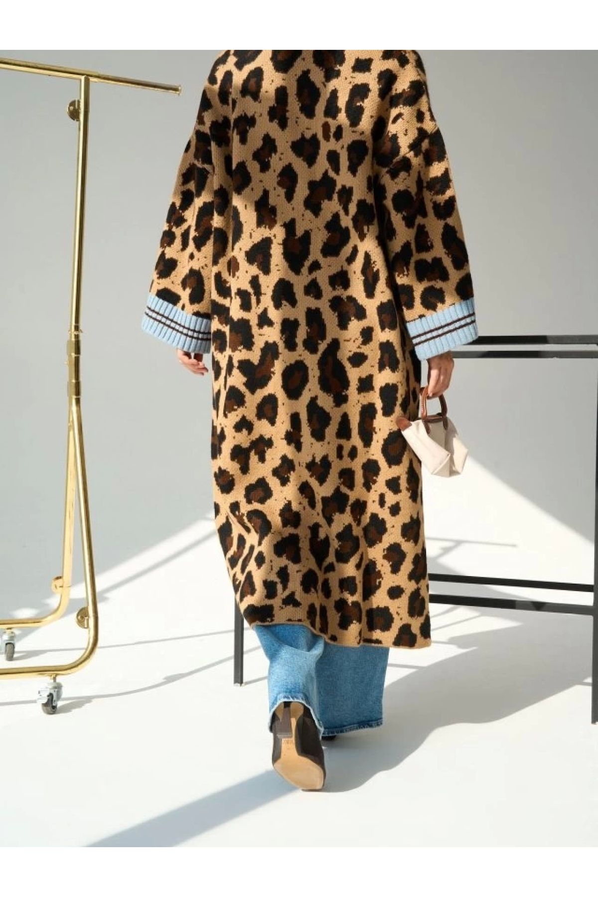 POLEXP Leopar Desenli Uzun Hırka - Şık ve Trendy