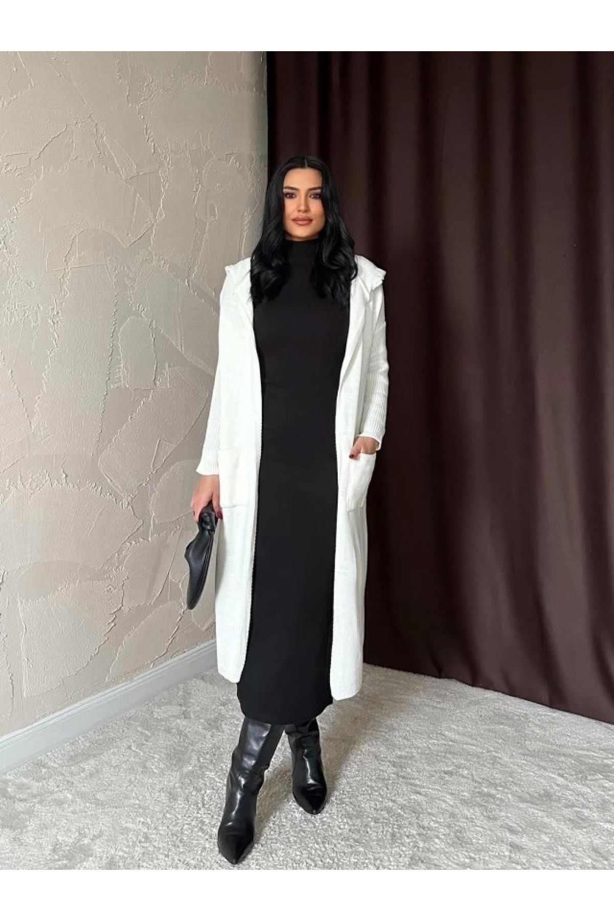 POLEXP Yazılı Desenli Beyaz Hırka