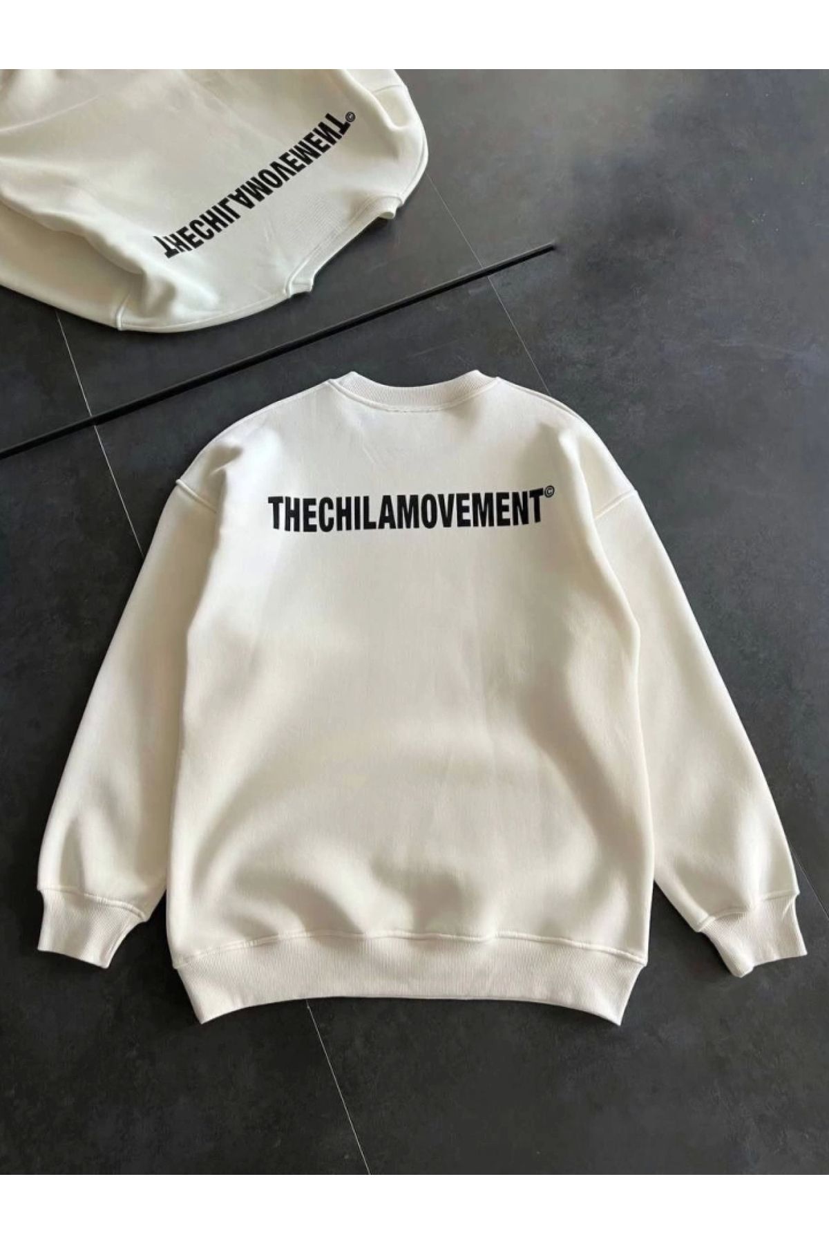 POLEXP Yumuşak Pamuklu Oversize Kış Sweatshirt - Beyaz