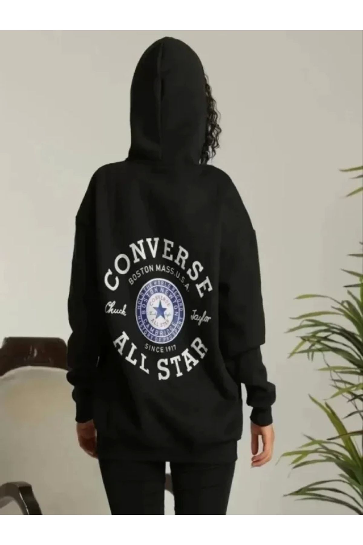 POLEXP Oversize Kapüşonlu Baskılı Sweatshirt - Siyah