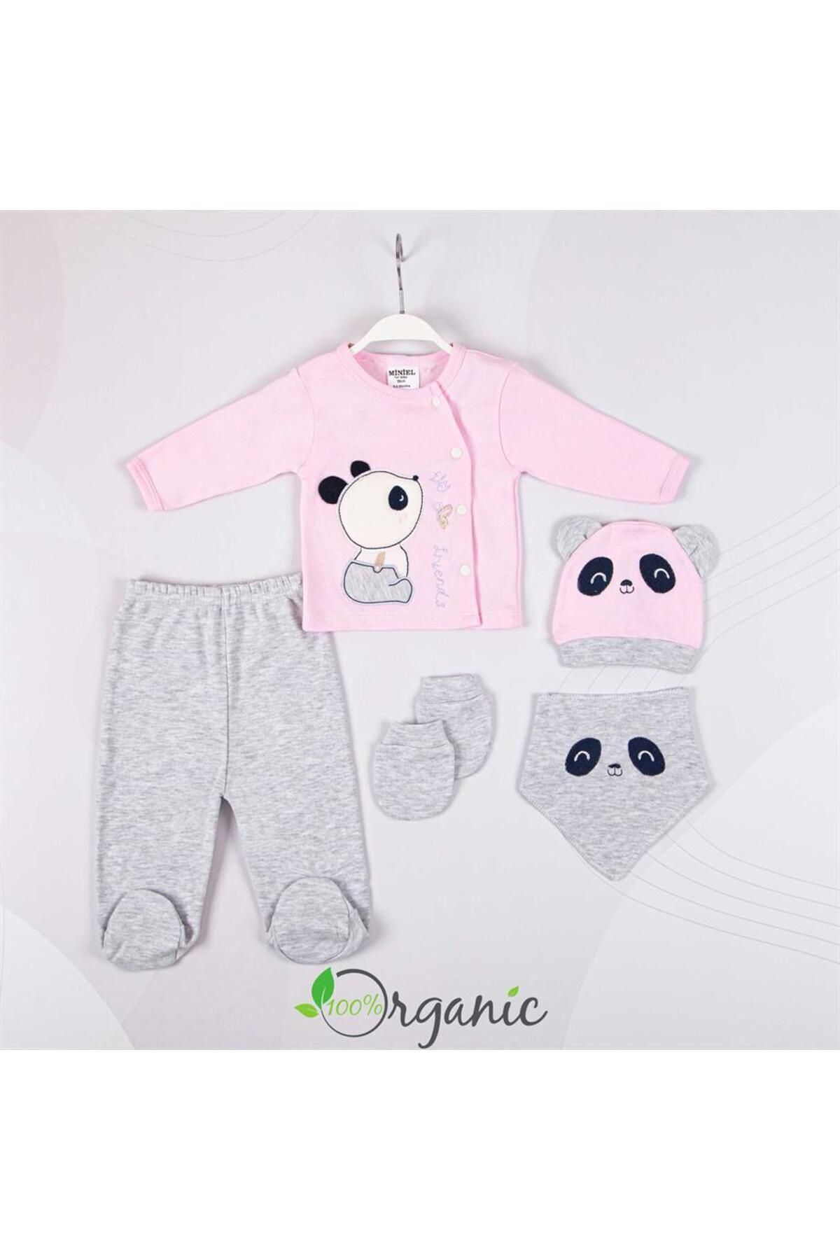 Miniel Kız Bebek Panda Nakışlı Organik Pamuklu 5li Yenidoğan Hastane Çıkışı Seti fotoğrafı 4 (önizleme)