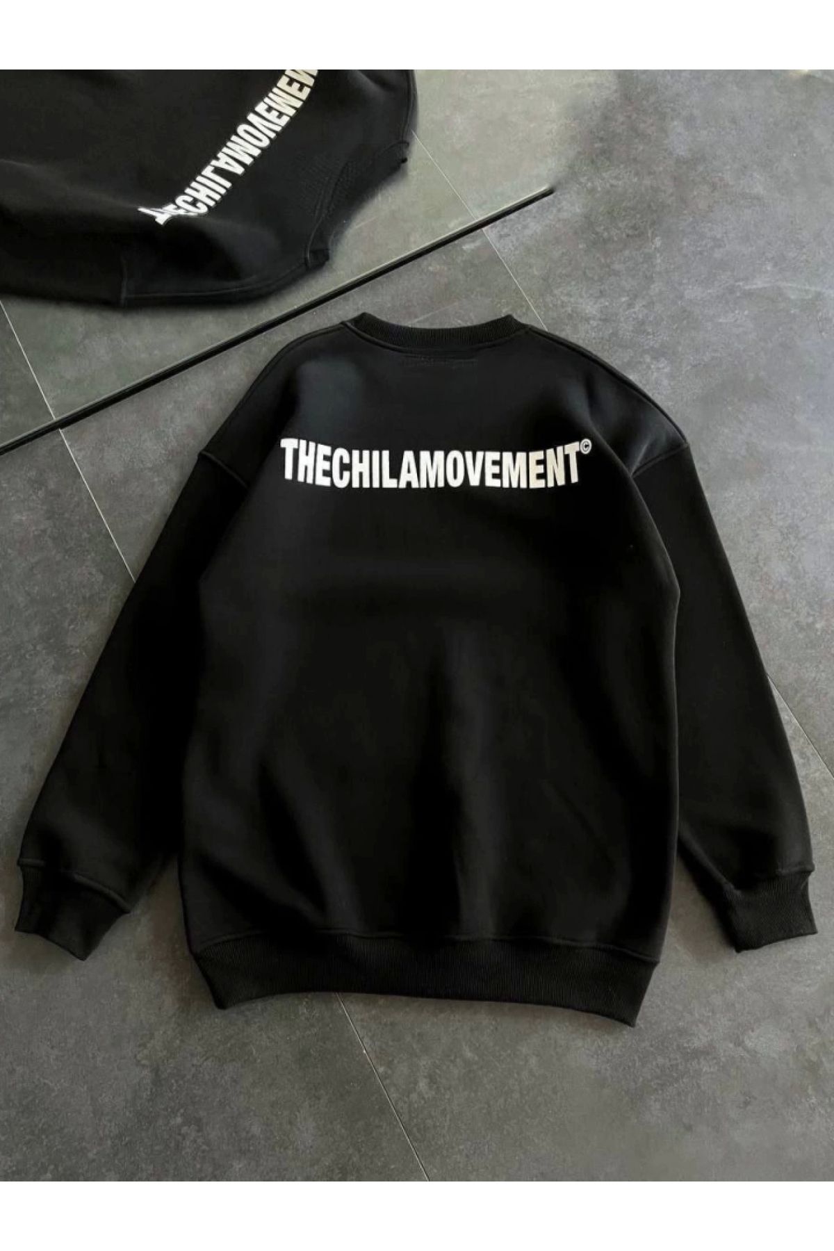 POLEXP Kadın Kışlık Oversize Baskılı Sweatshirt - Siyah