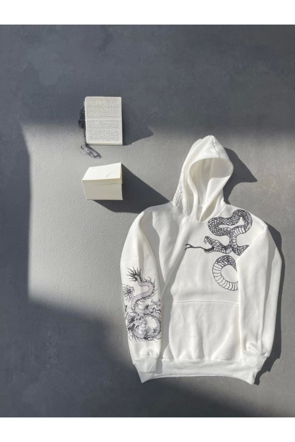 POLEXP Beyaz Kapşonlu Baskılı Sweatshirt