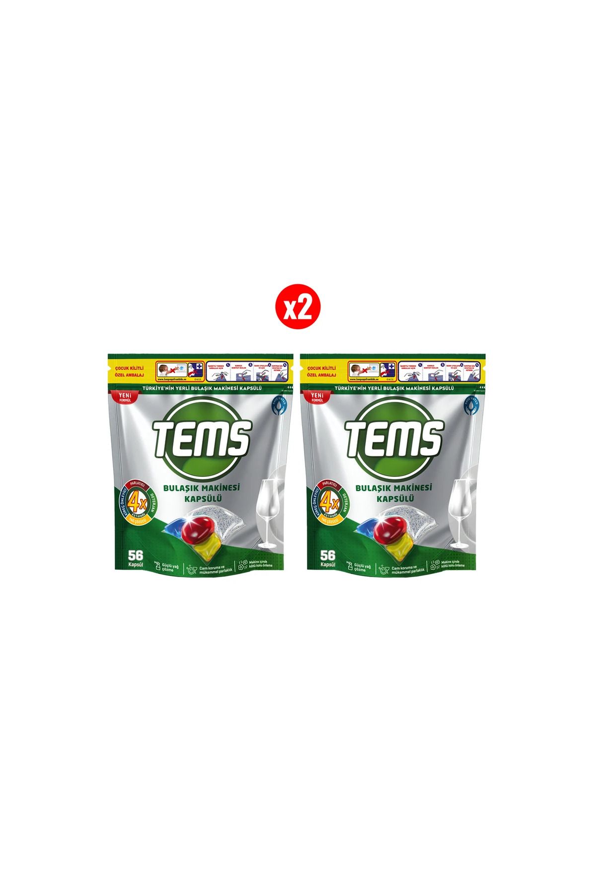 TEMS 4 Etkili Bulaşık Makinesi Kapsül Deterjanı 2x56 Adet