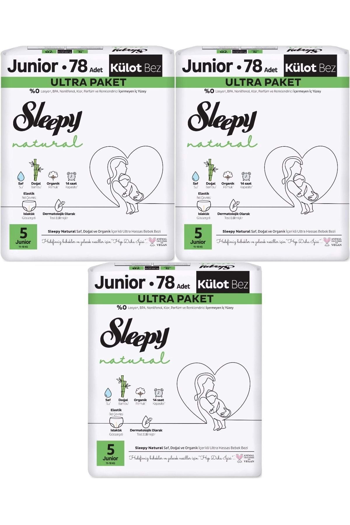 Sleepy Külot Bebek Bezi Natural Beden:5 (11-18KG) Junior 234 Adet Aylık Ultra Pk