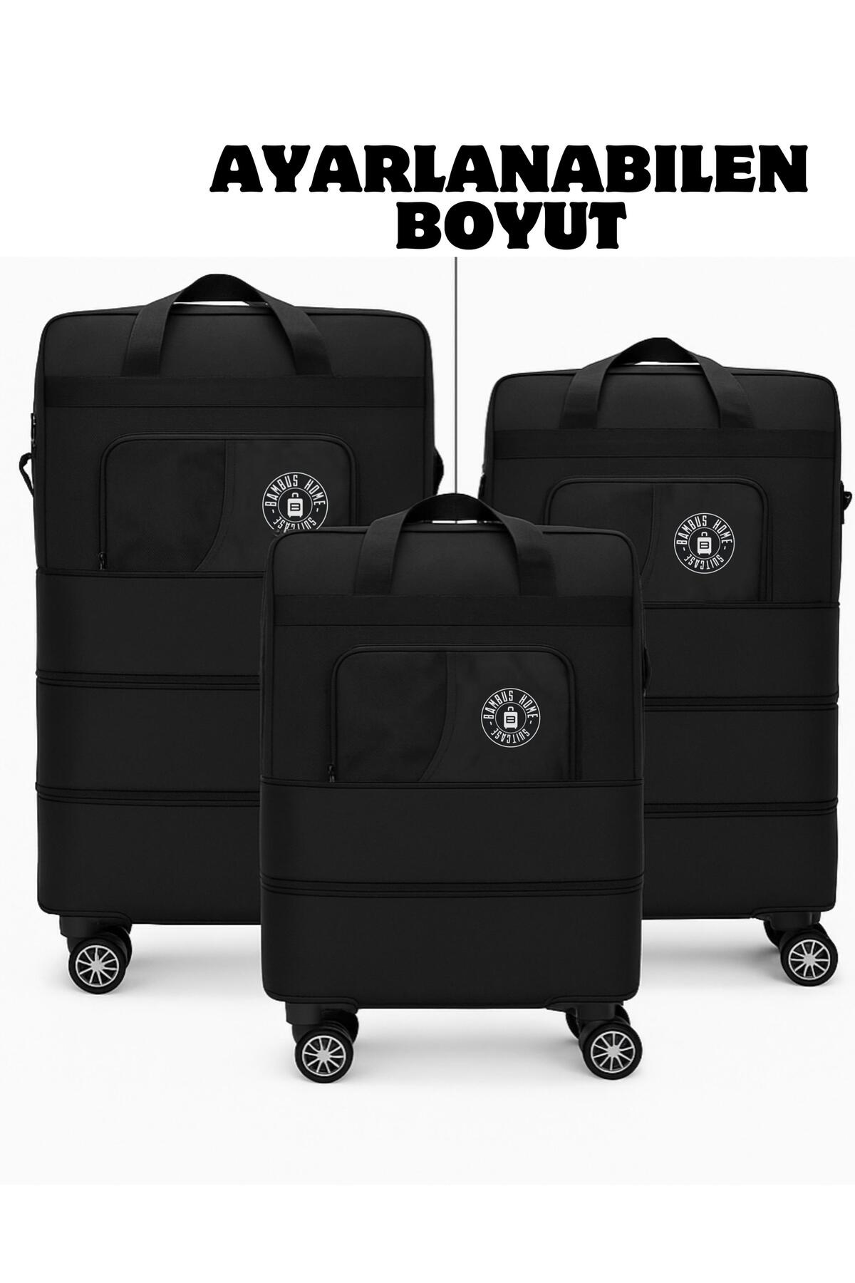 Bambus Home  Premium Genişleyebilir Körüklü Kalın Fermuarlı 360 Derece Döner Tekerlekli El Valizi - Görsel 4