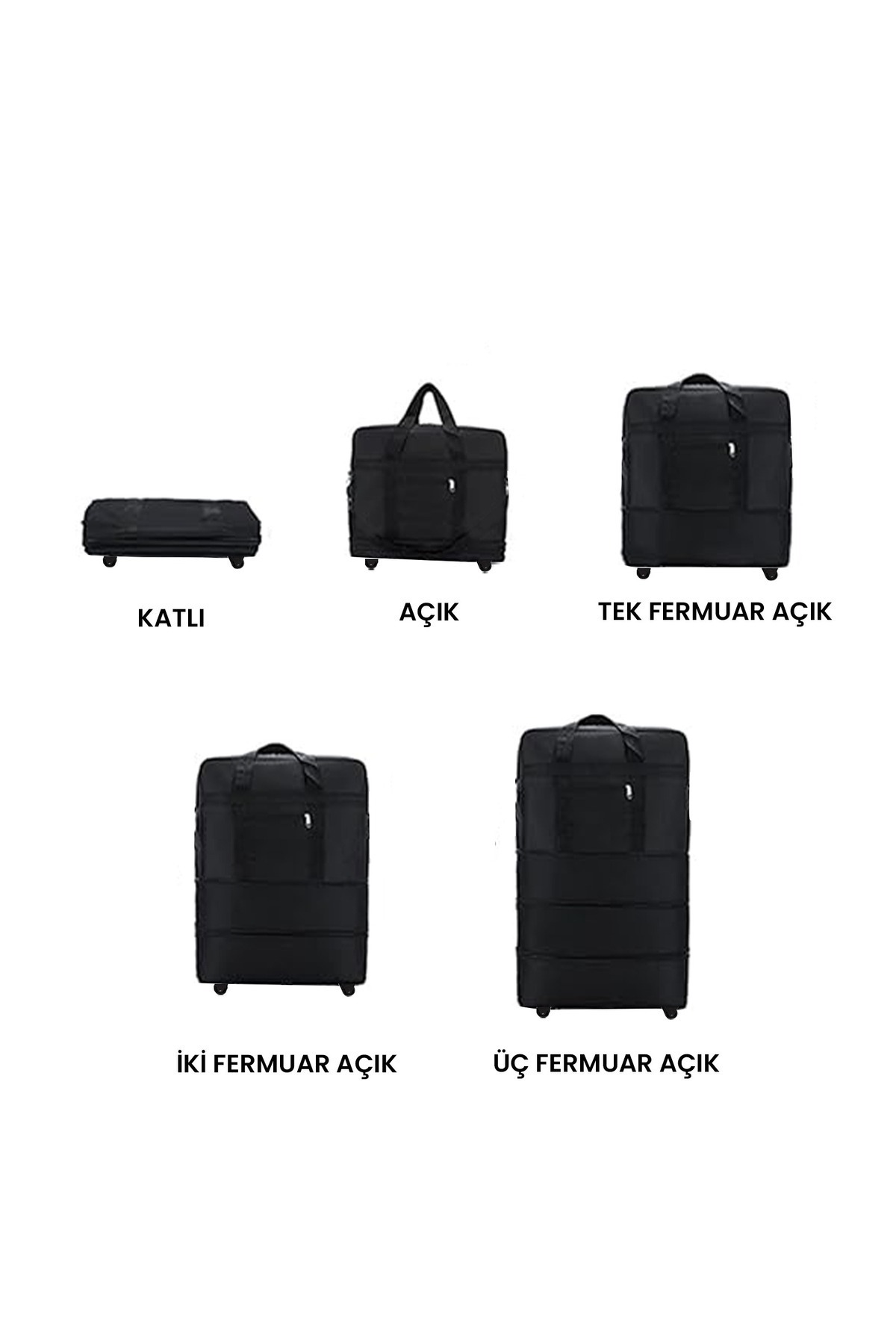 Bambus Home  Premium Genişleyebilir Körüklü Kalın Fermuarlı 360 Derece Döner Tekerlekli El Valizi - Görsel 5