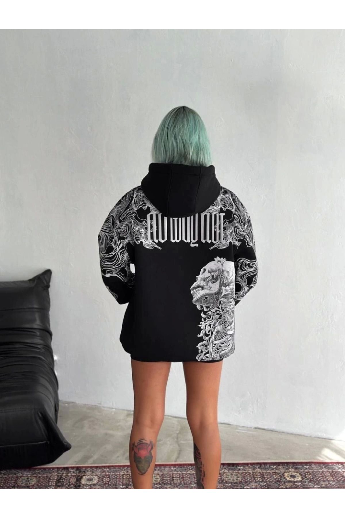 POLEXP Siyah Kapşonlu Kışlık Baskılı Sweatshirt