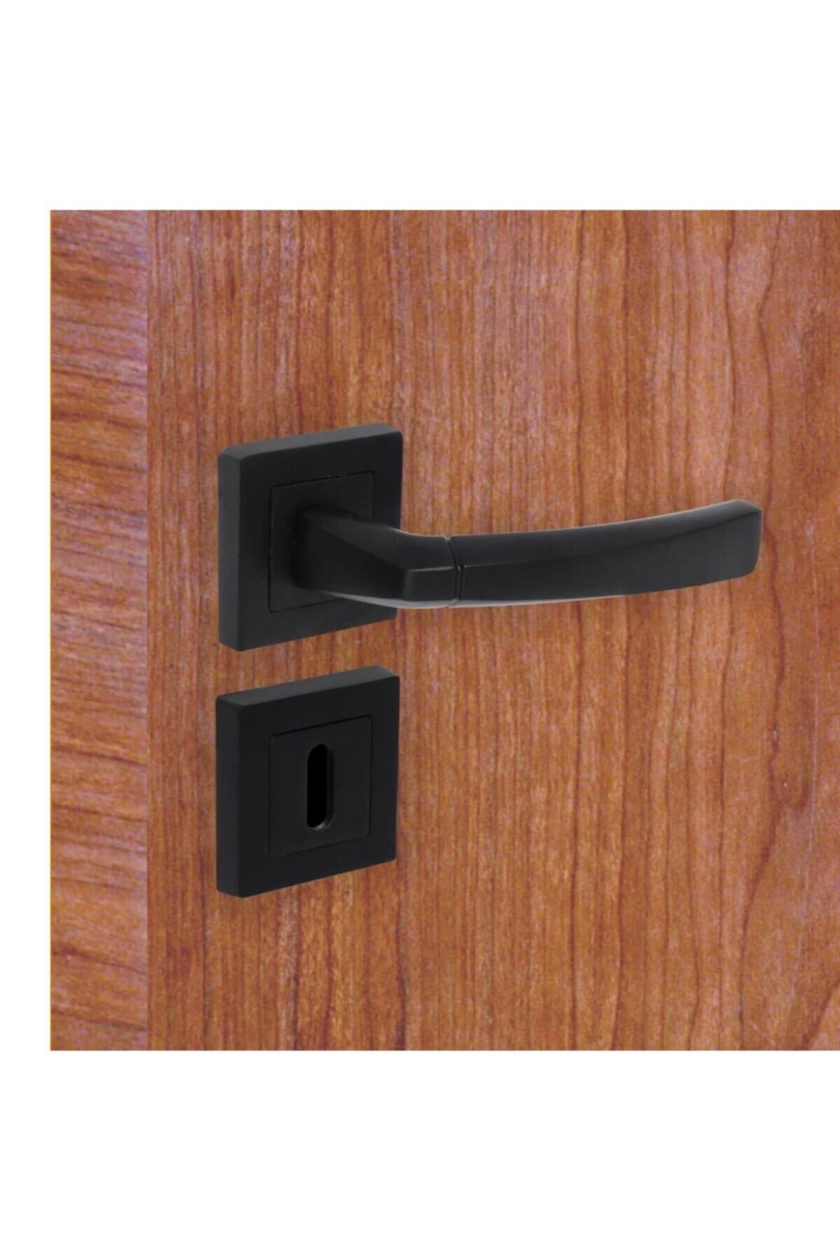 Nobel-Planet Alm. Material Matte Black Square Badge Door Handle - Room Door Handle 3