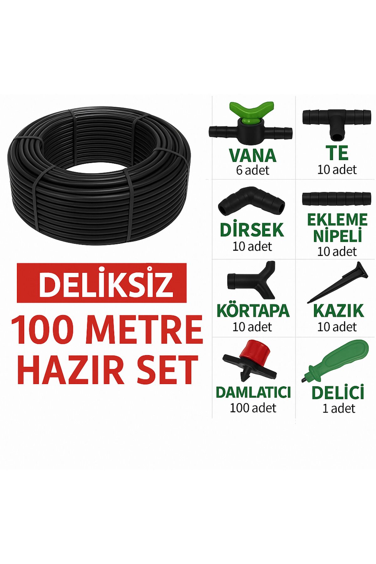 ATAK SULAMA SİSTEMLERİ 100 Metre Deliksiz Damlama Sulama Sistemi Seti - Hazır Kurulum Bahçe Ve Tarla Sulama Kiti