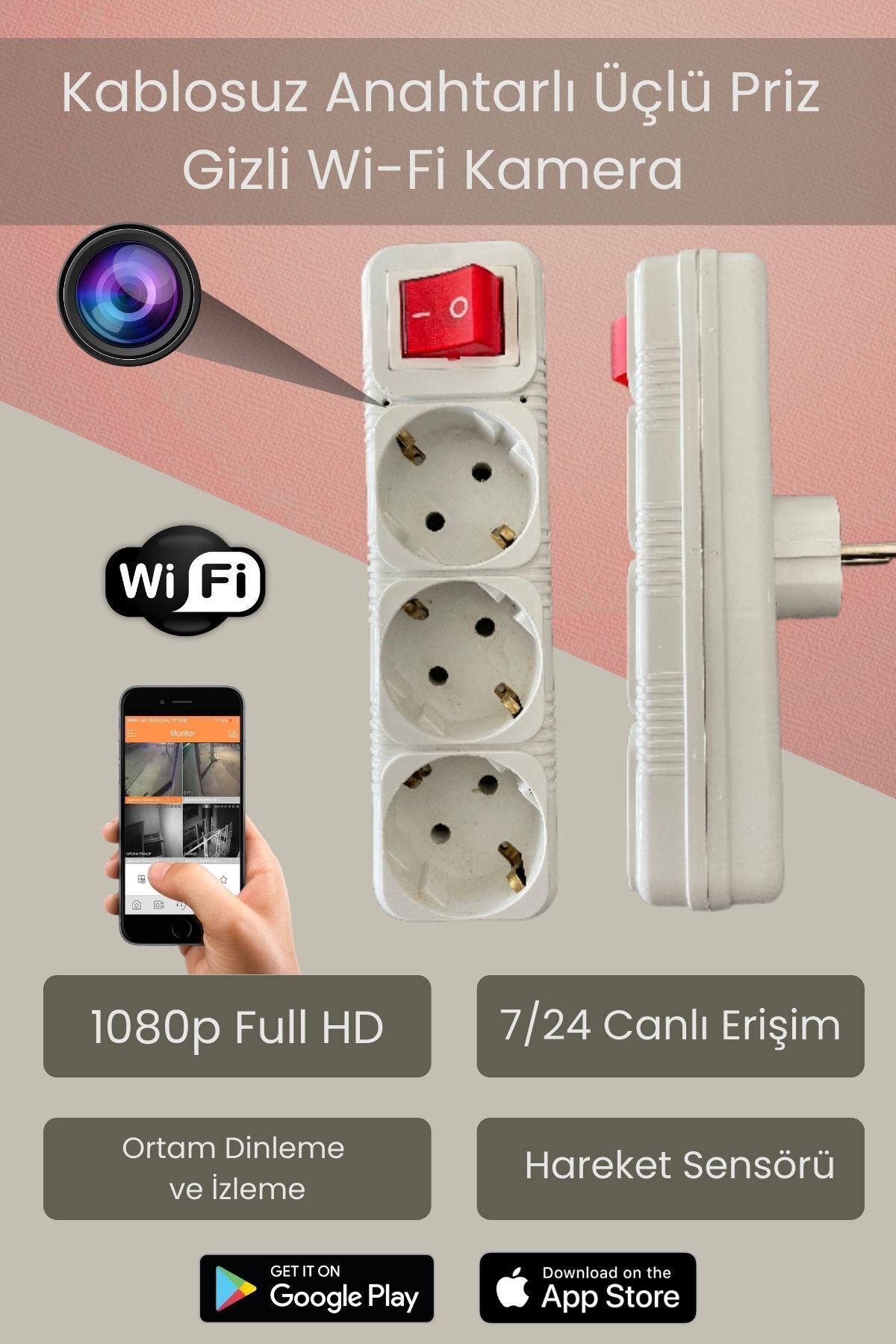 BDG Teknoloji Kablosuz Üçlü Priz Gizli Bebek Bakıcı Wifi Video Kamera