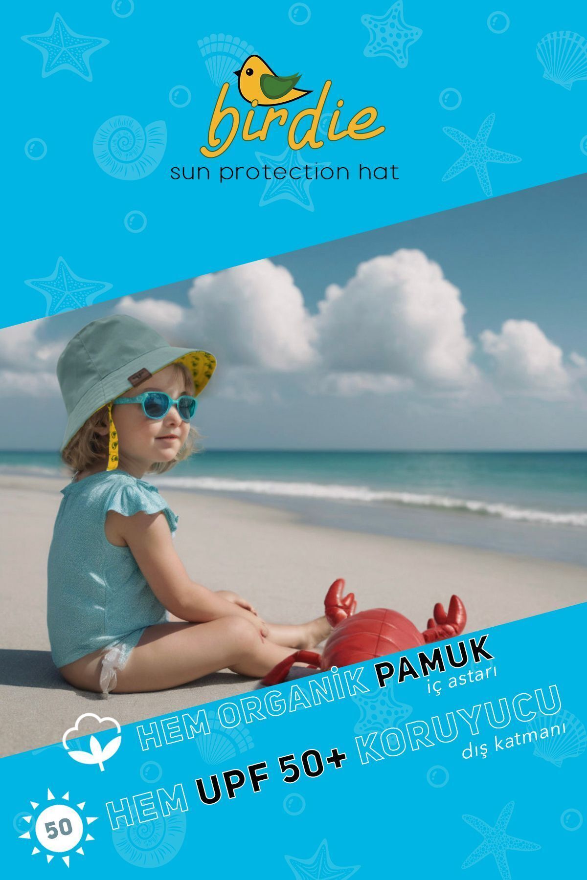 Moose Mood Birdie Uv Korumalı %100 Organik Pamuk Bebek Çocuk Bucket Deniz Şapkası fotoğrafı 6 (önizleme)